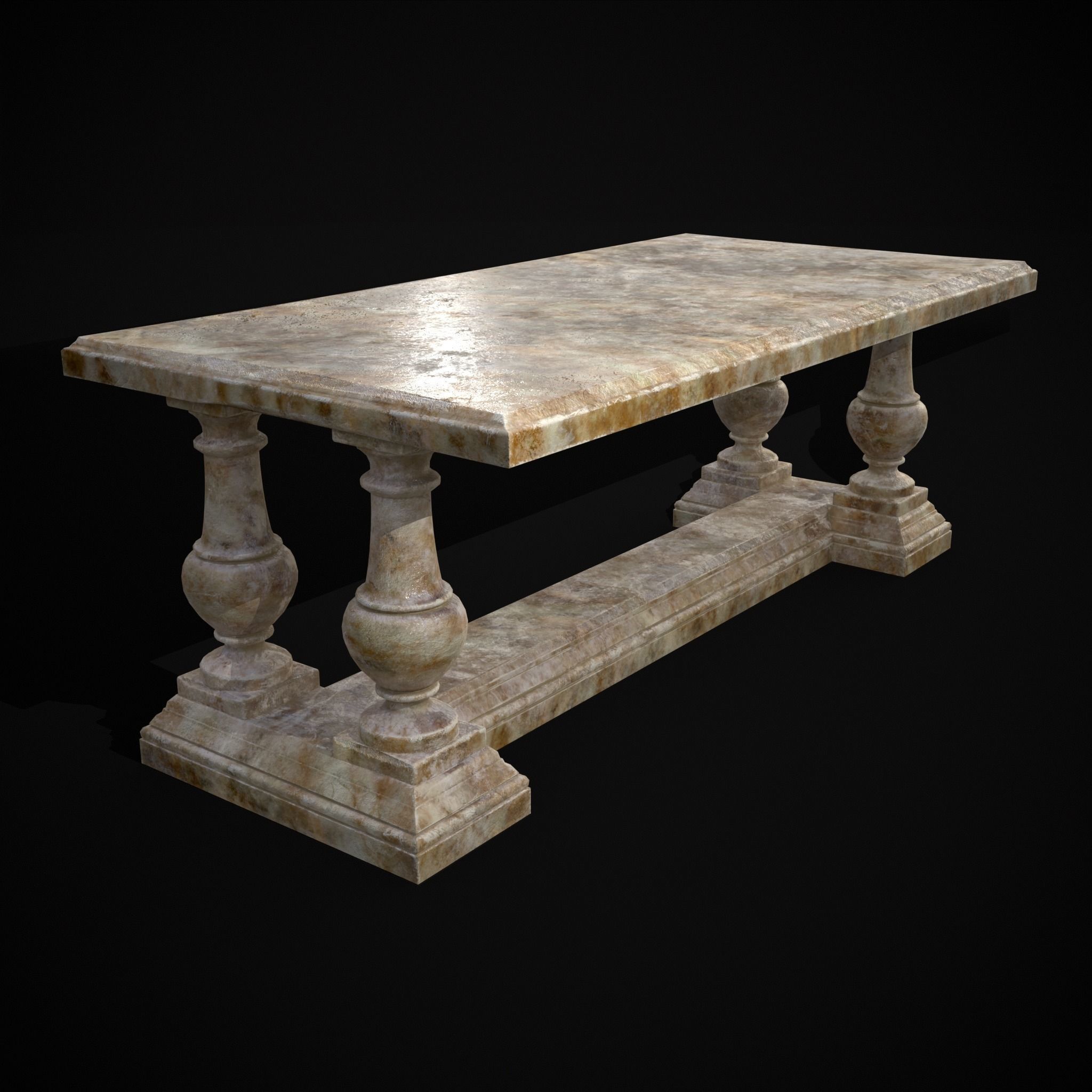 Long Marble Table Low-poly 3D model_31