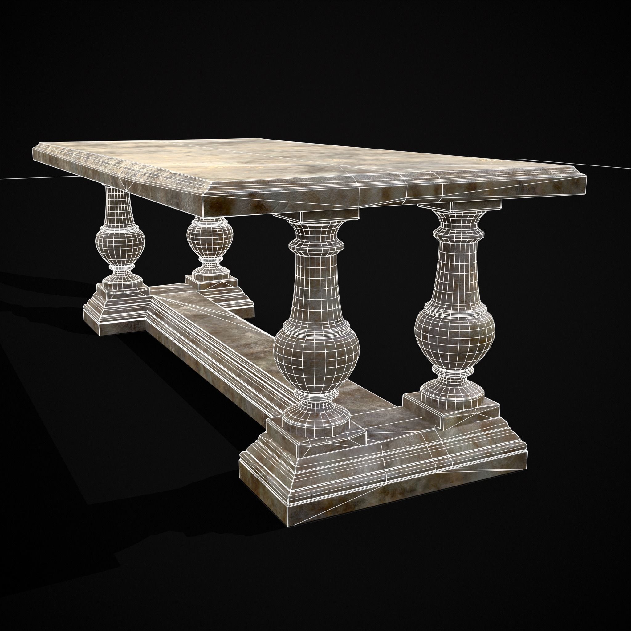 Long Marble Table Low-poly 3D model_16