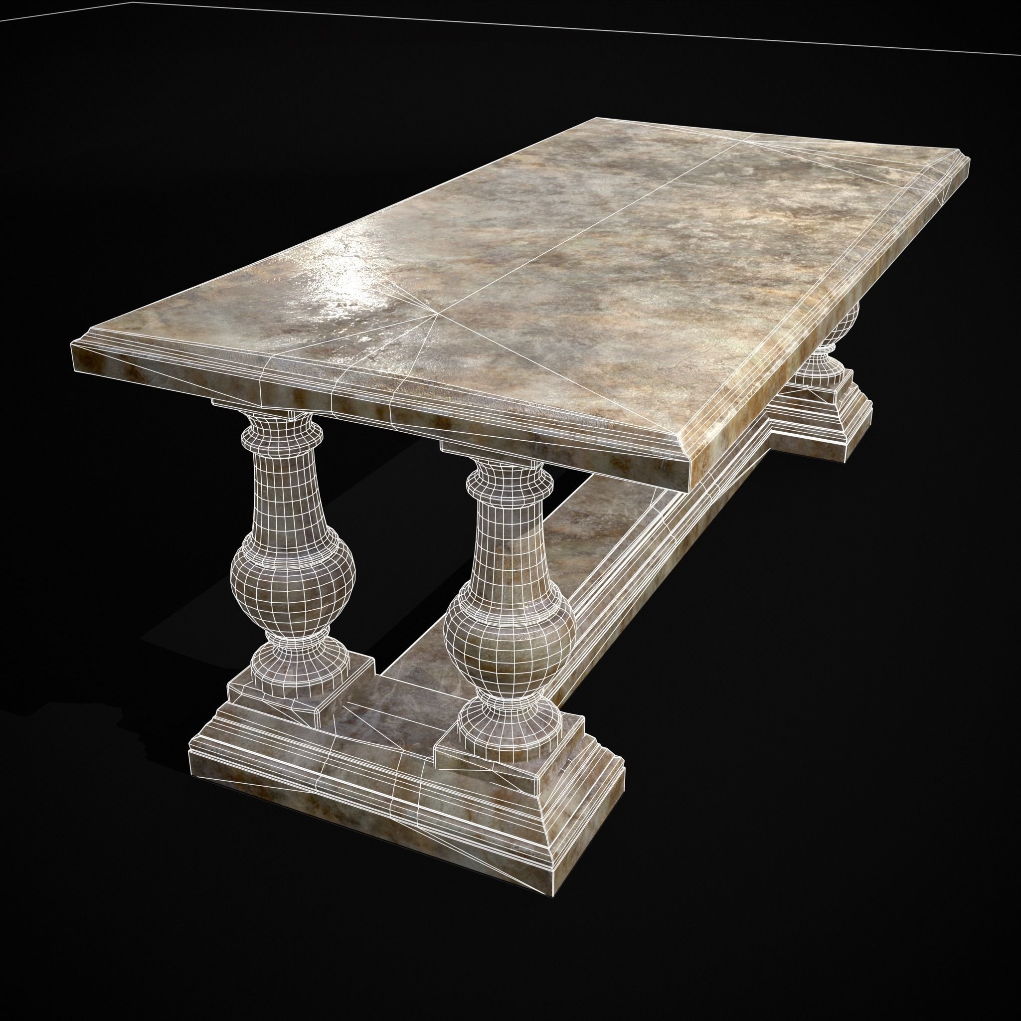 Long Marble Table Low-poly 3D model_2