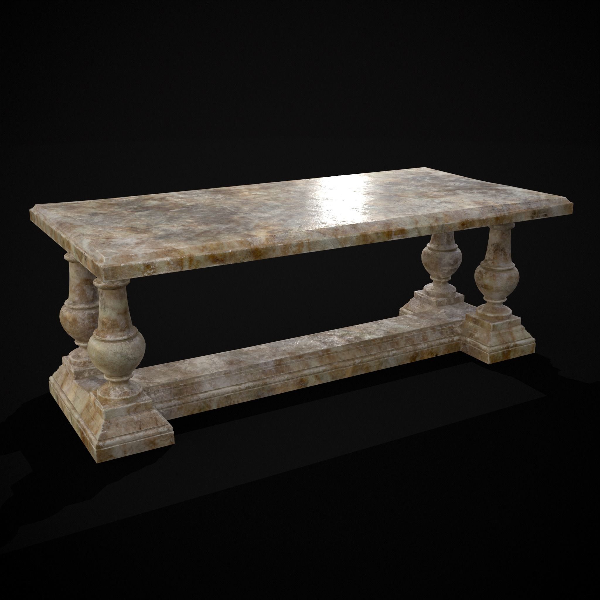 Long Marble Table Low-poly 3D model_17