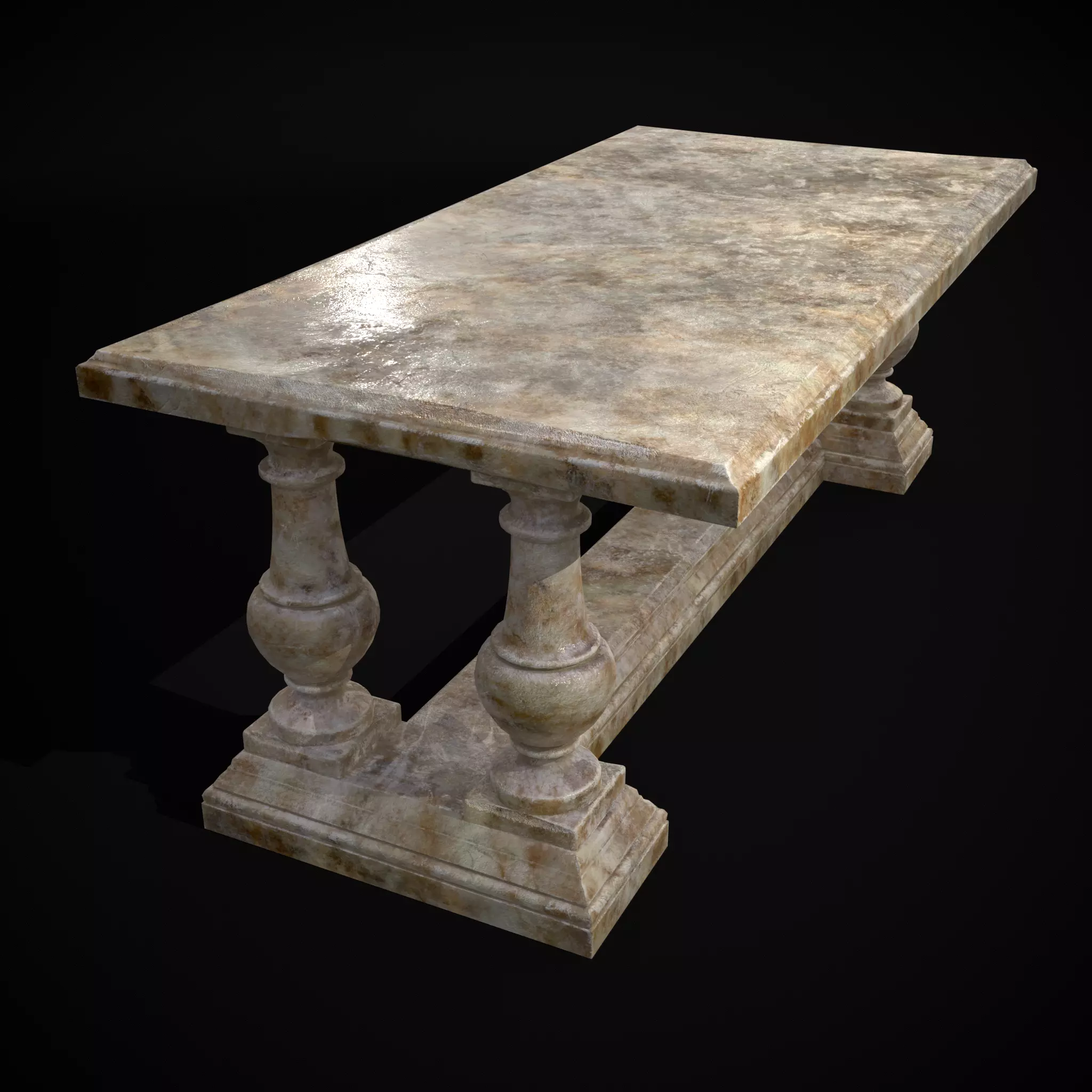 Long Marble Table Low-poly 3D model_0