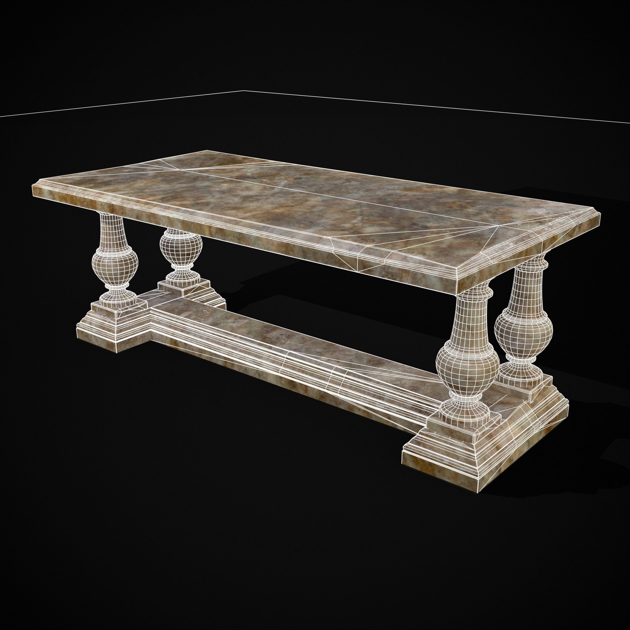 Long Marble Table Low-poly 3D model_4