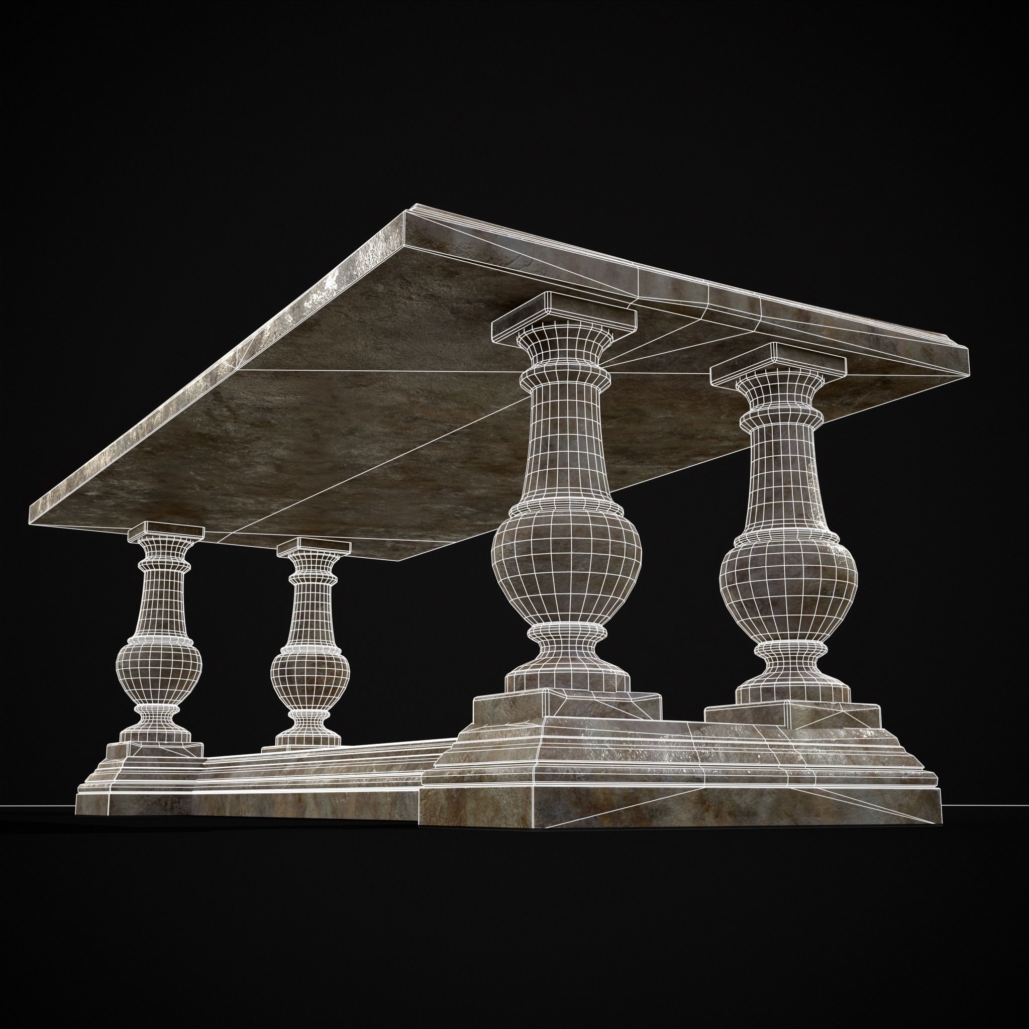 Long Marble Table Low-poly 3D model_24