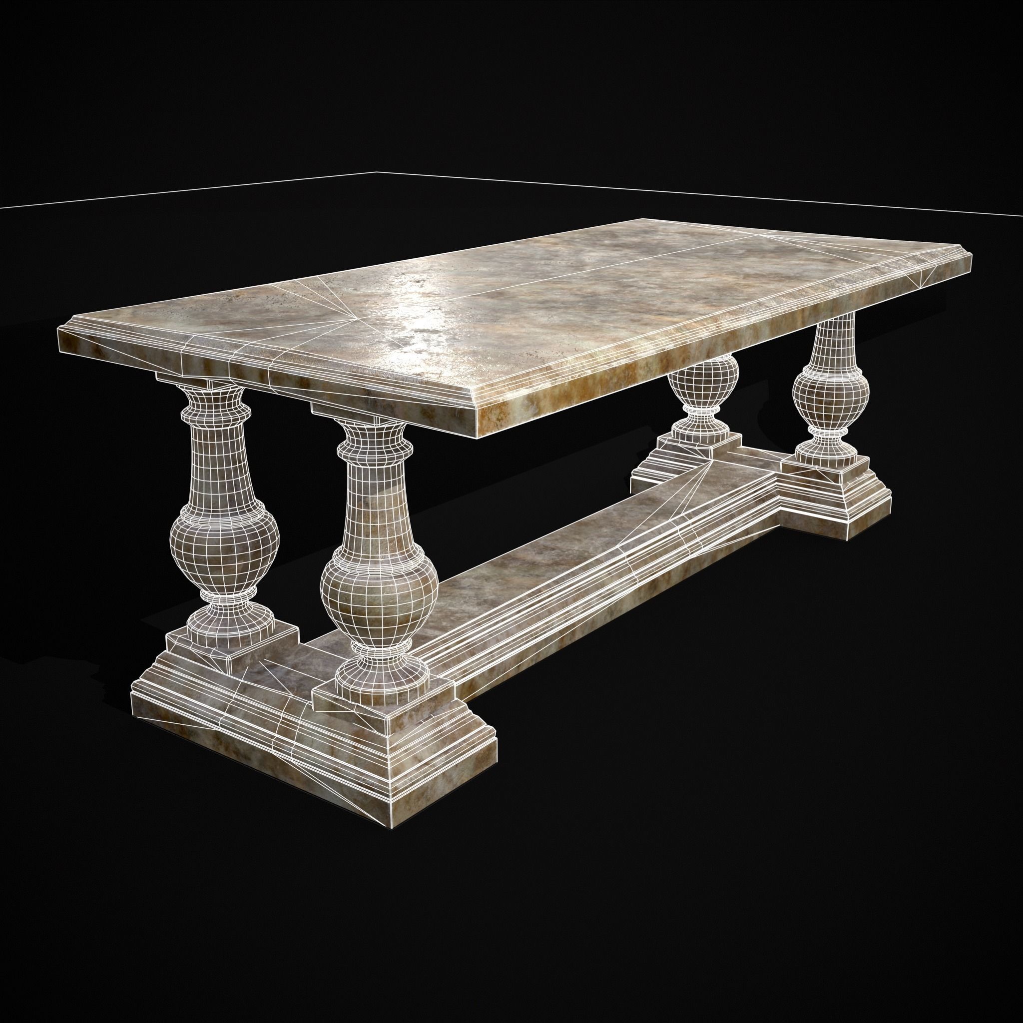 Long Marble Table Low-poly 3D model_32