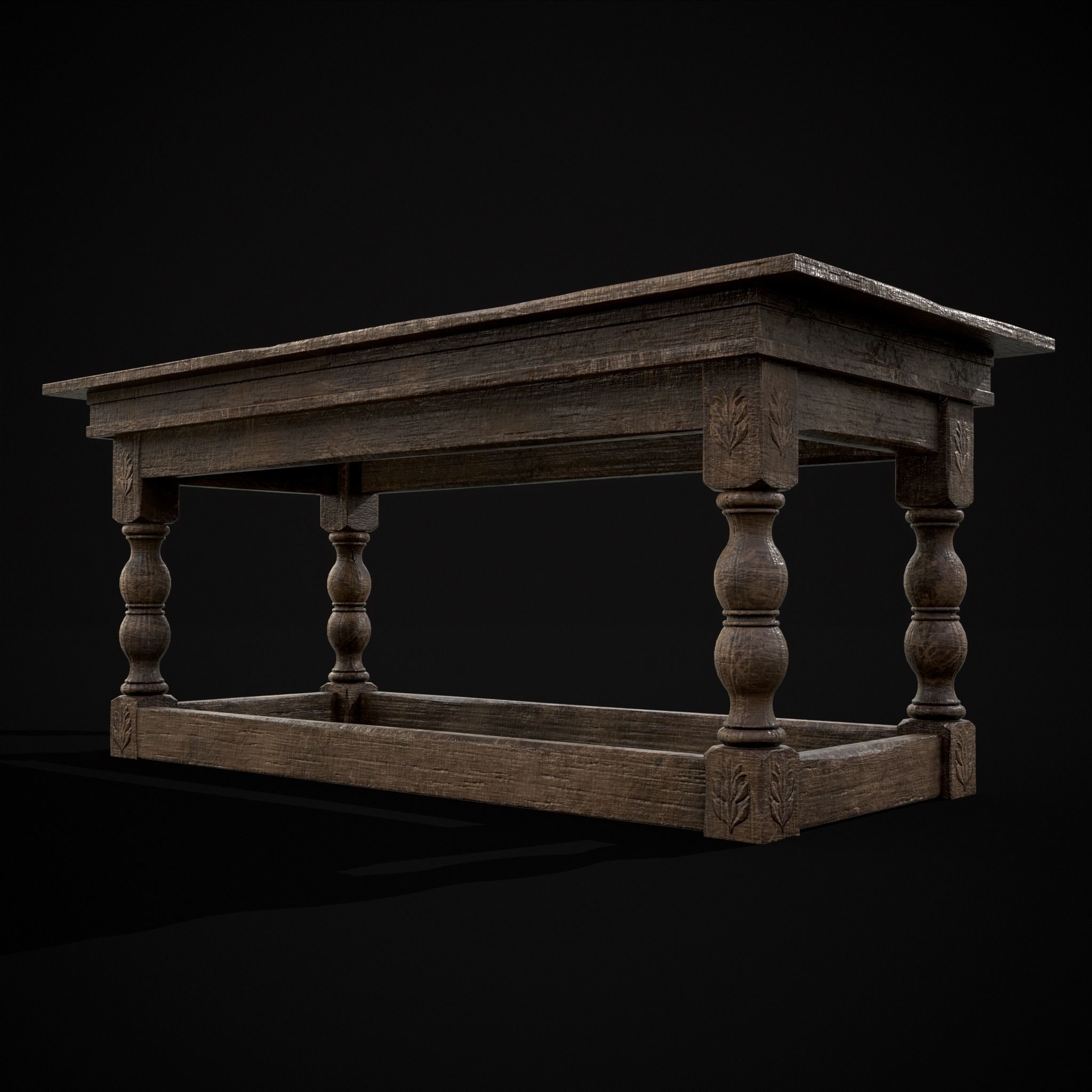 Renaissance Elegant Long Table Low-poly 3D model_19