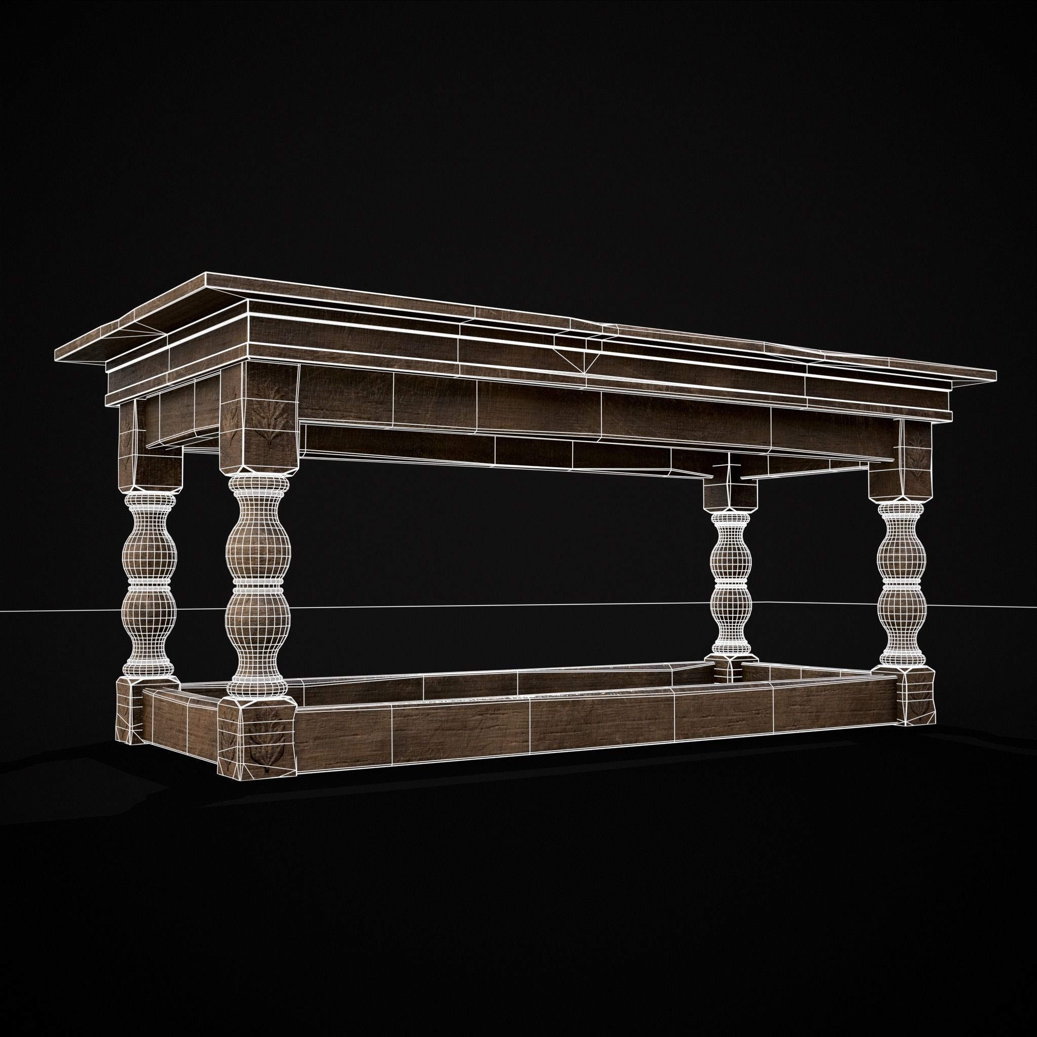 Renaissance Elegant Long Table Low-poly 3D model_6