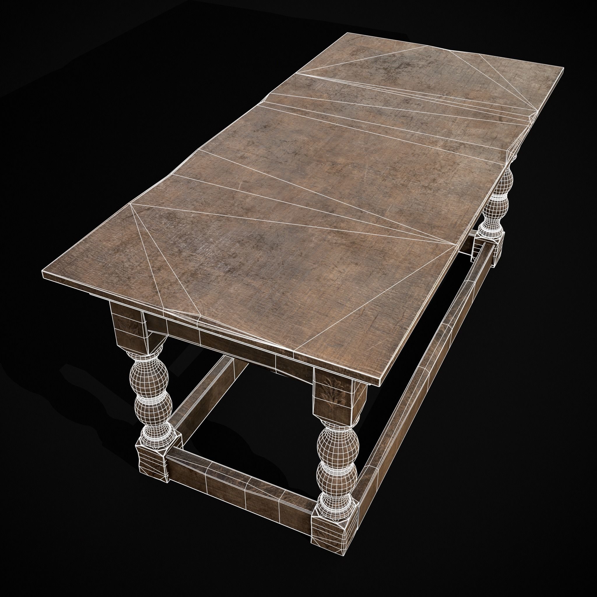 Renaissance Elegant Long Table Low-poly 3D model_10