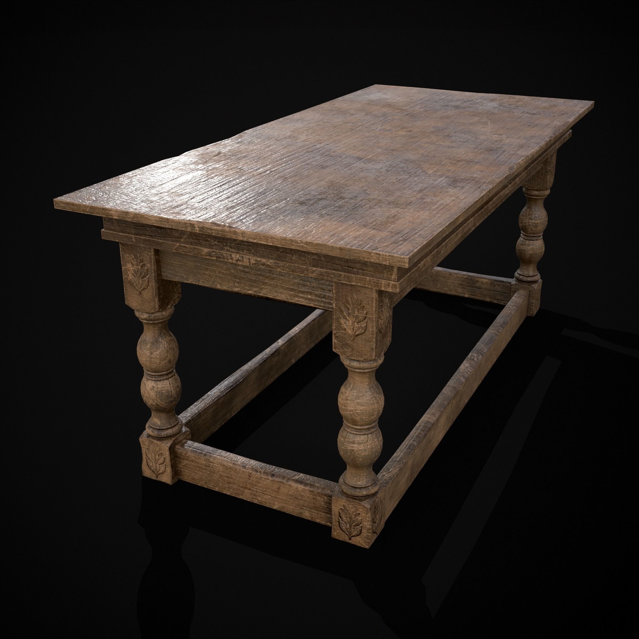 Renaissance Elegant Long Table Low-poly 3D model_13