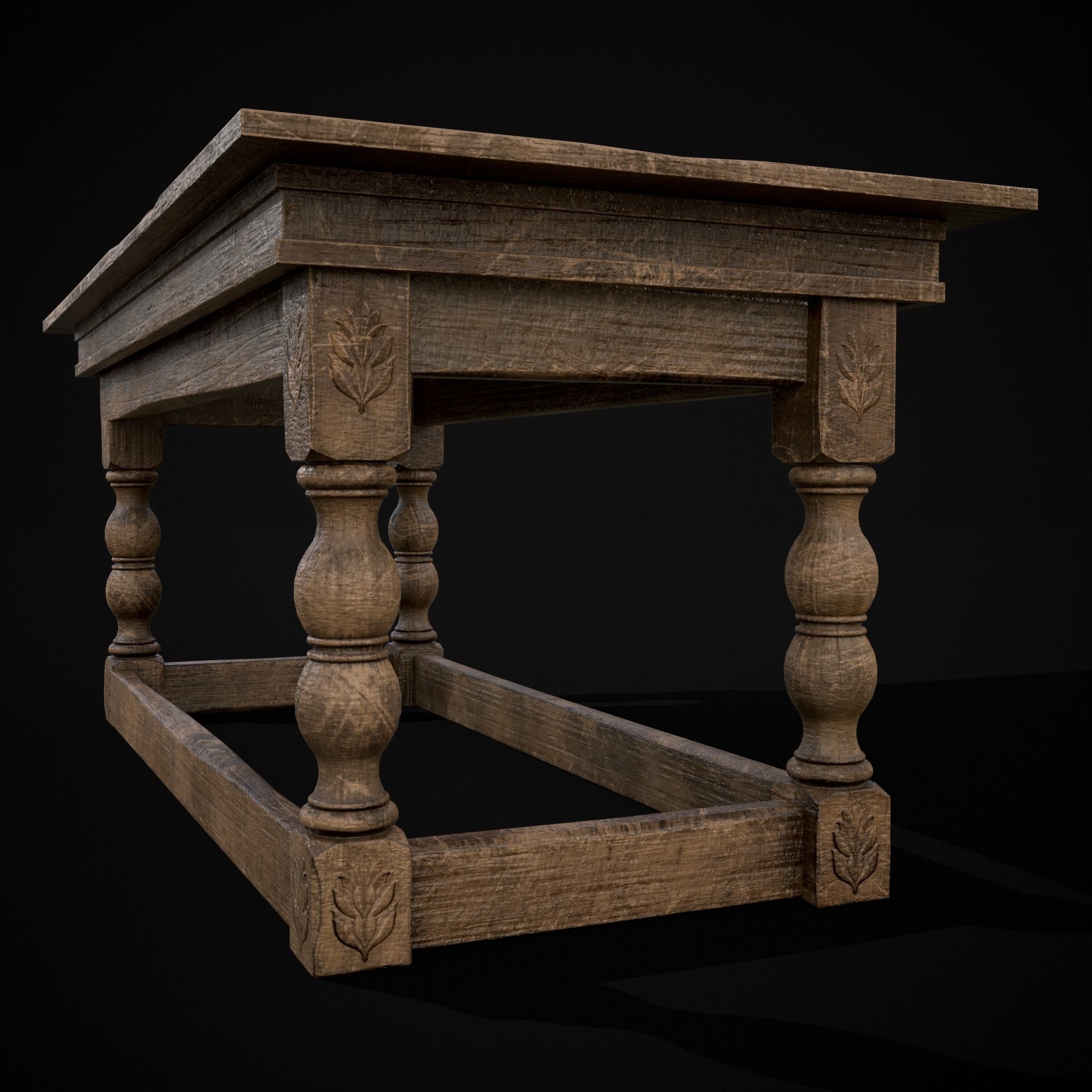 Renaissance Elegant Long Table Low-poly 3D model_15