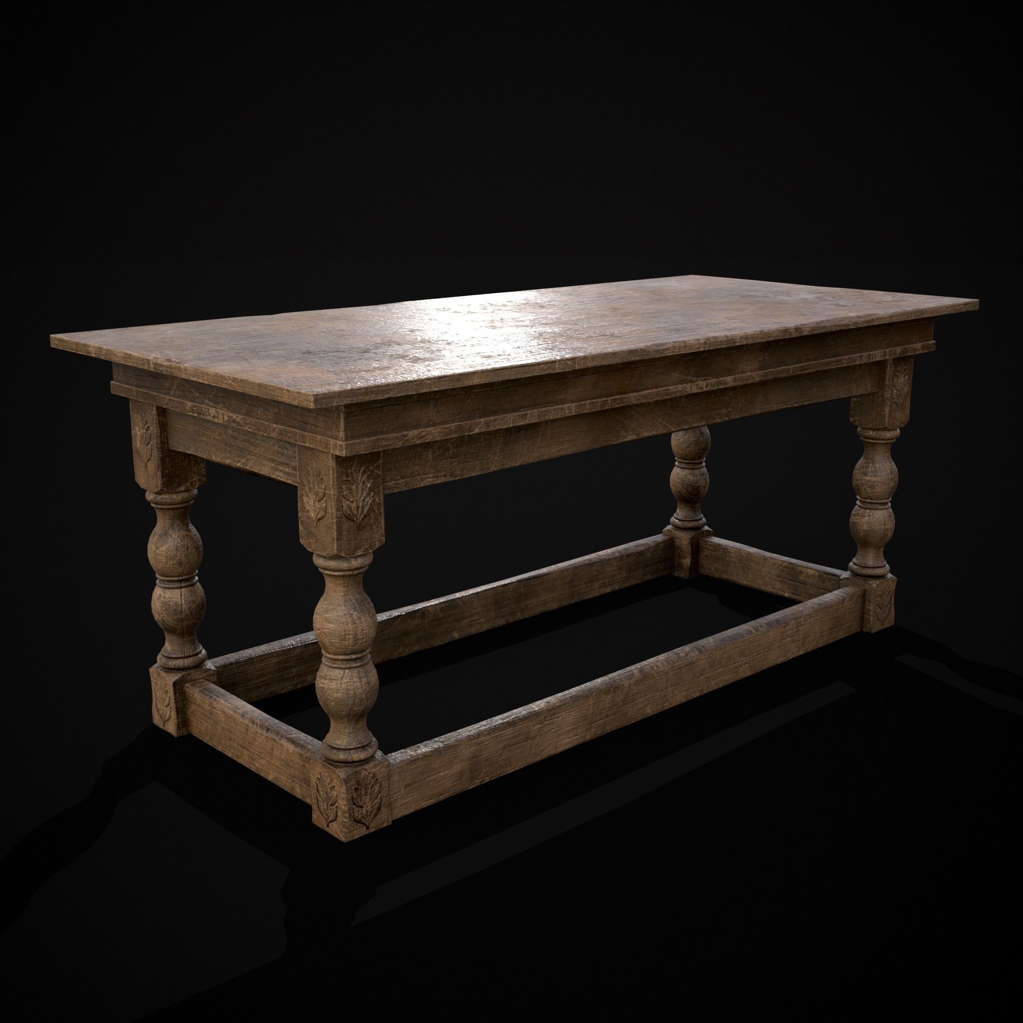 Renaissance Elegant Long Table Low-poly 3D model_23