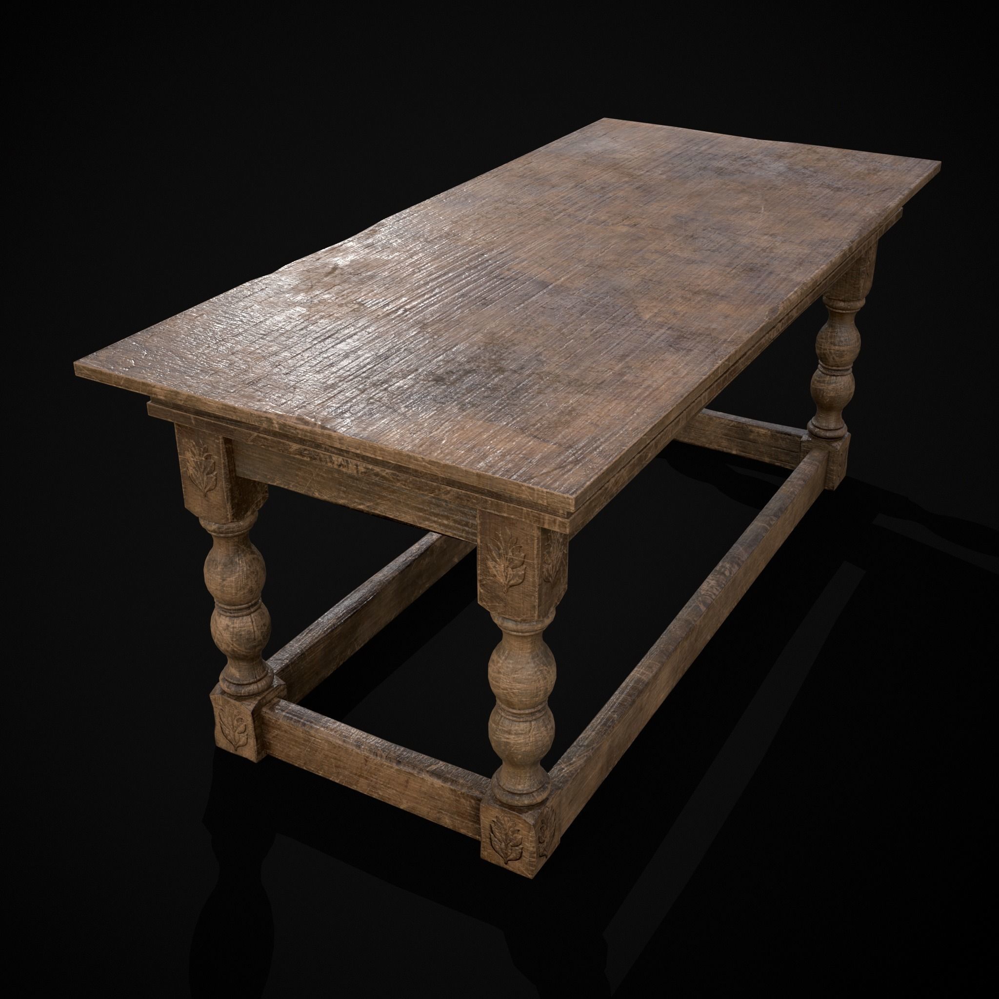 Renaissance Elegant Long Table Low-poly 3D model_7