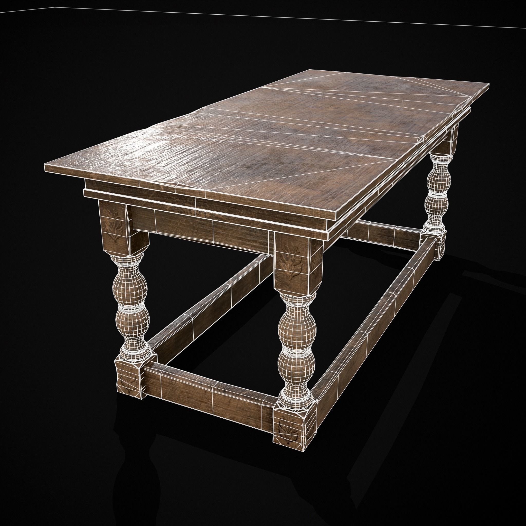 Renaissance Elegant Long Table Low-poly 3D model_14