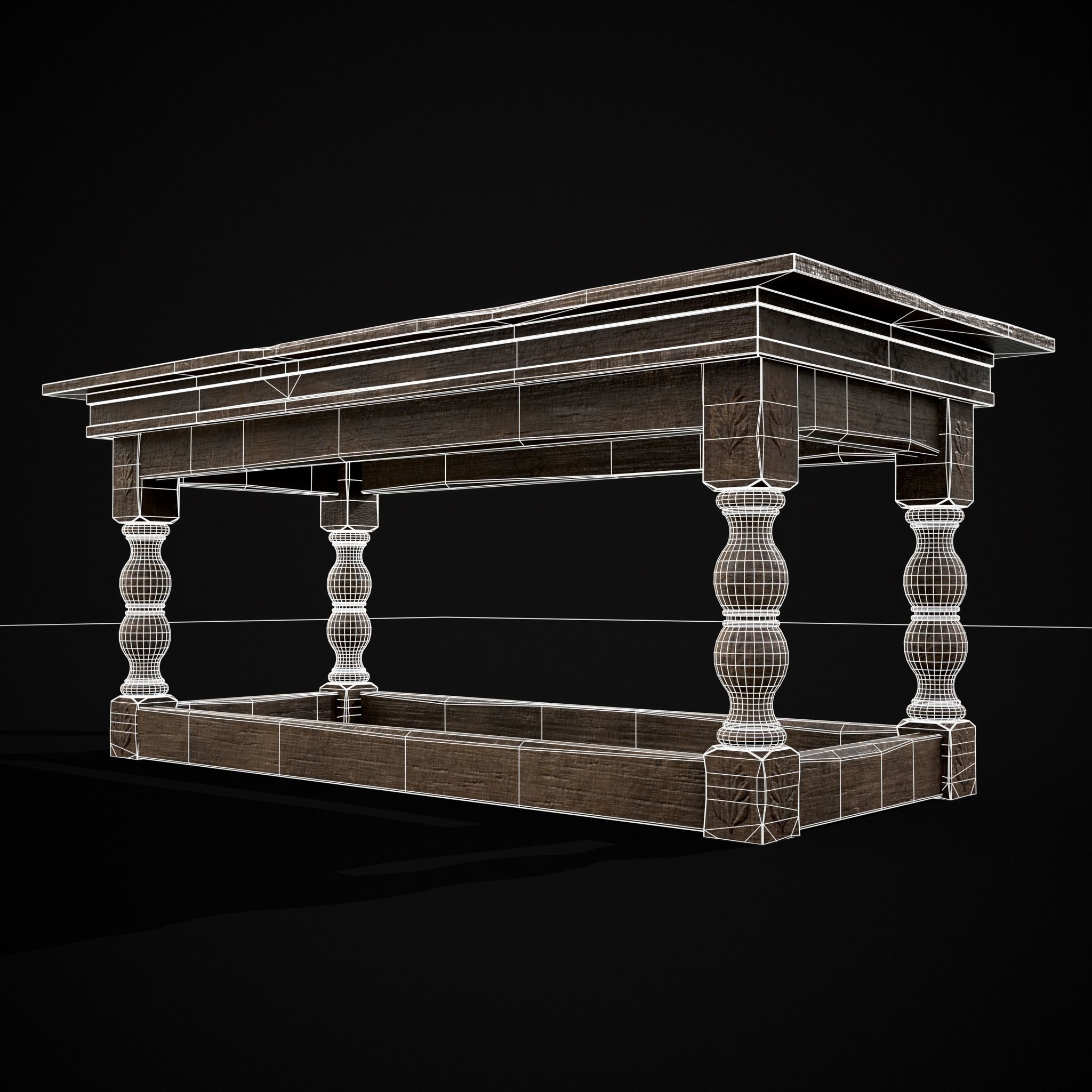 Renaissance Elegant Long Table Low-poly 3D model_20