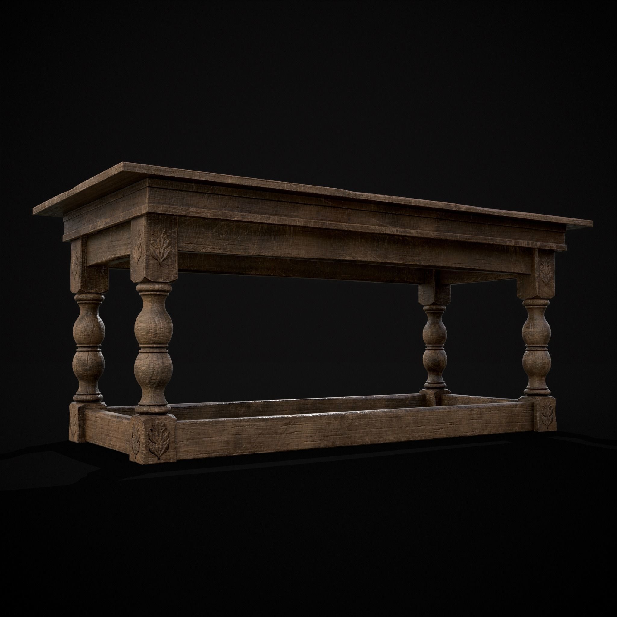 Renaissance Elegant Long Table Low-poly 3D model_5