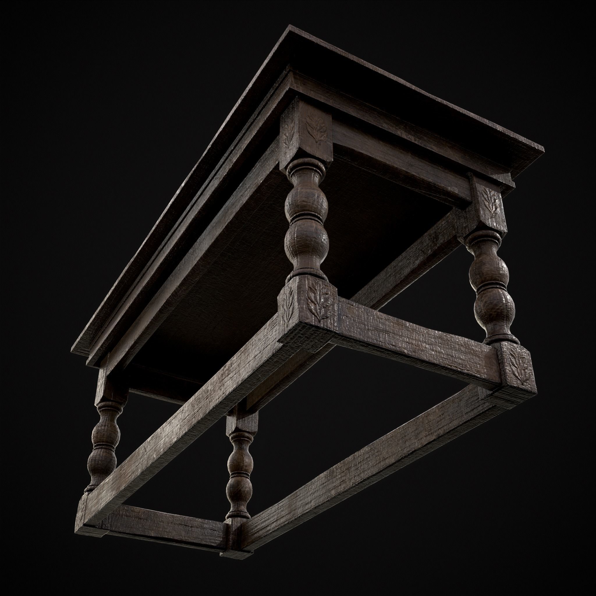 Renaissance Elegant Long Table Low-poly 3D model_11