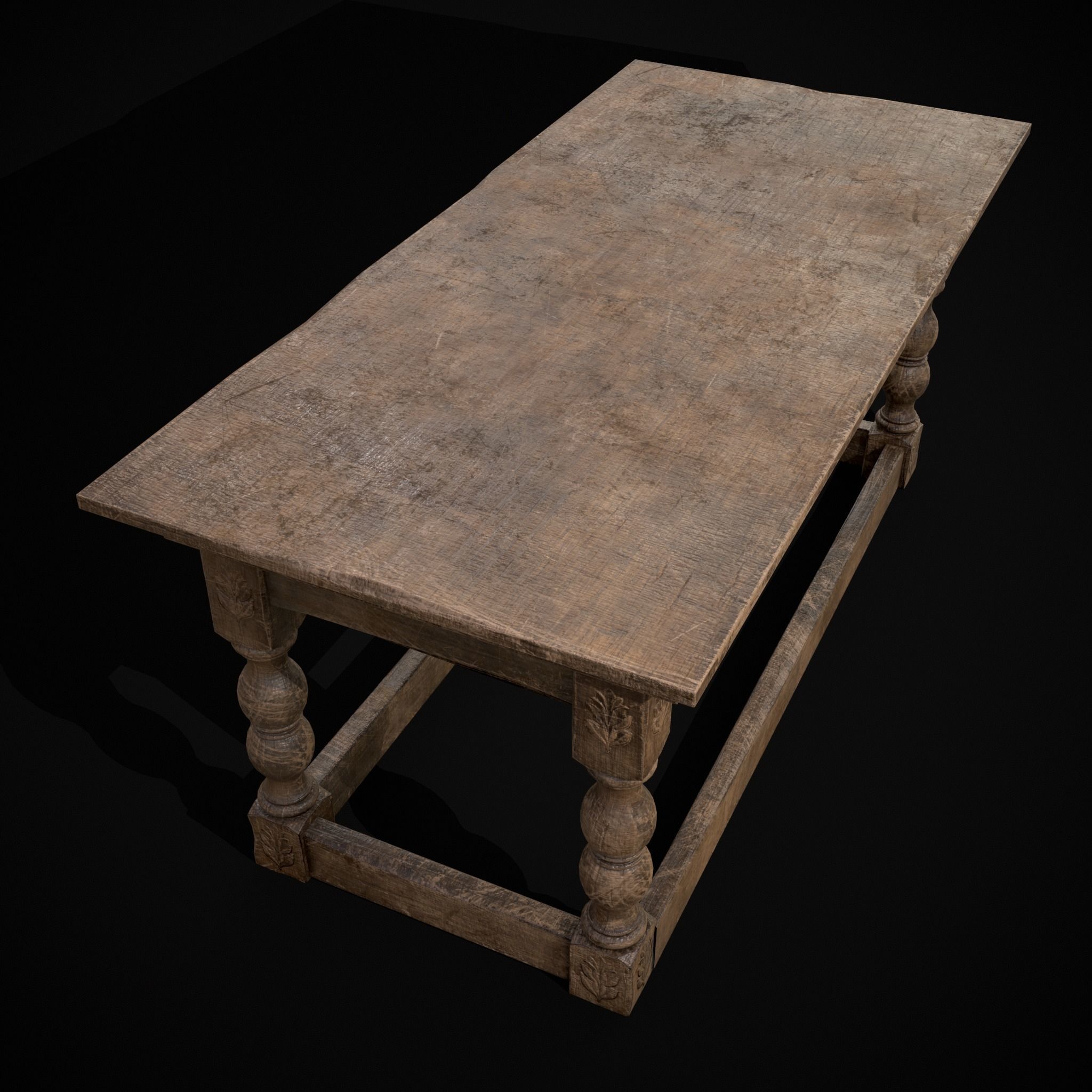 Renaissance Elegant Long Table Low-poly 3D model_9
