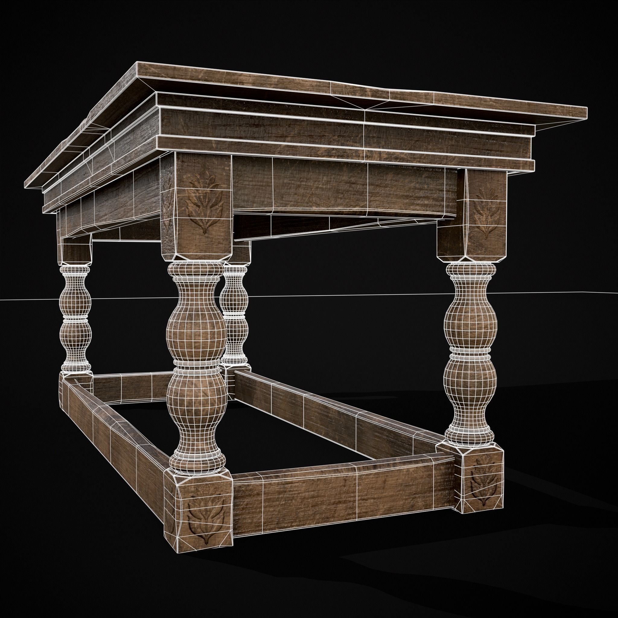 Renaissance Elegant Long Table Low-poly 3D model_16