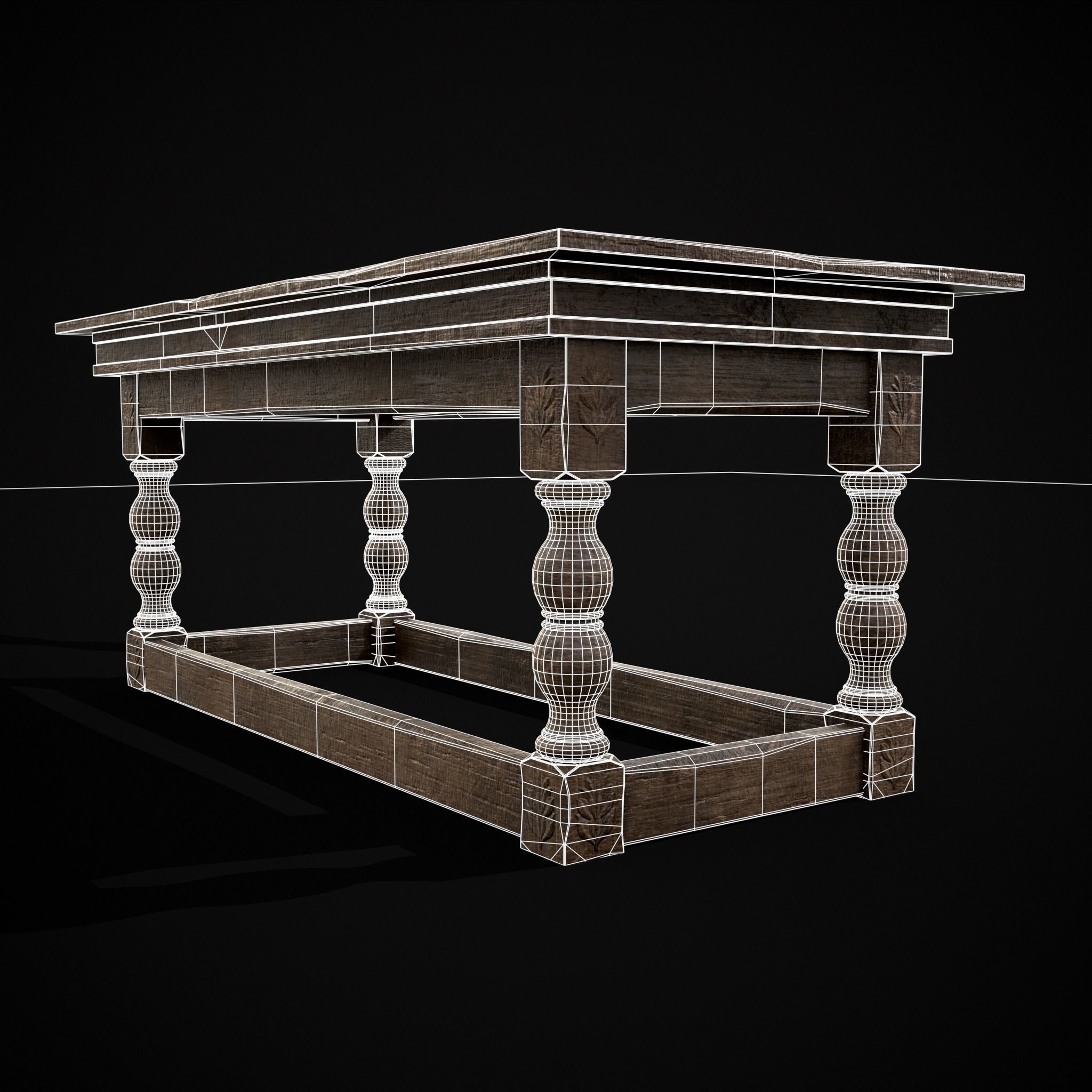 Renaissance Elegant Long Table Low-poly 3D model_4