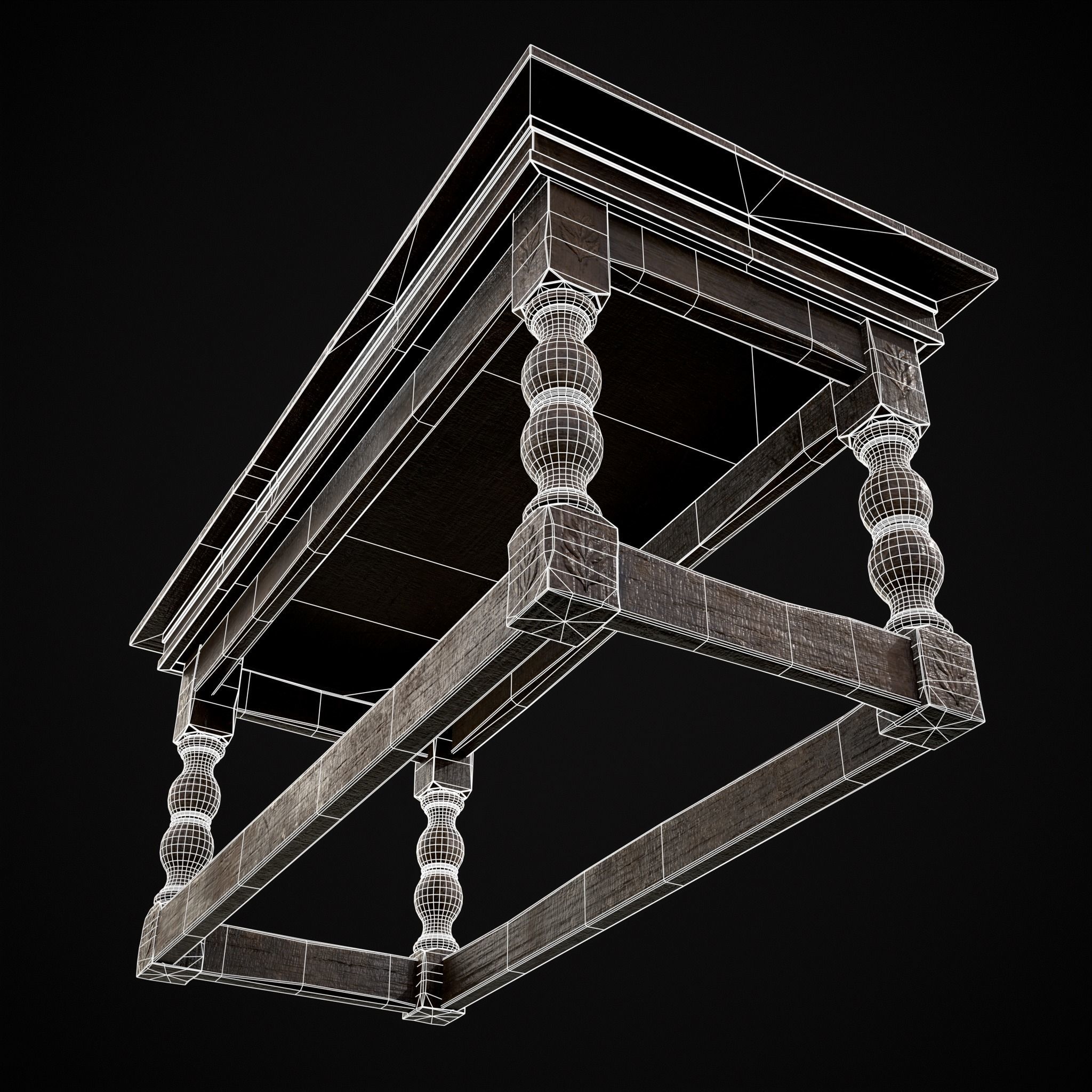 Renaissance Elegant Long Table Low-poly 3D model_12