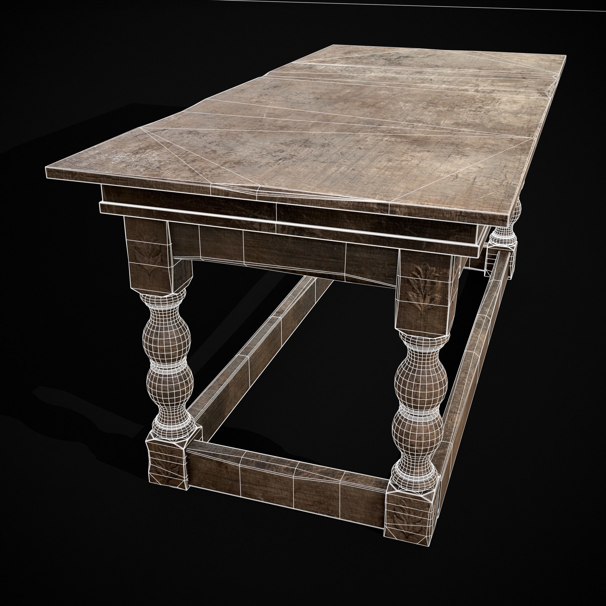 Renaissance Elegant Long Table Low-poly 3D model_18