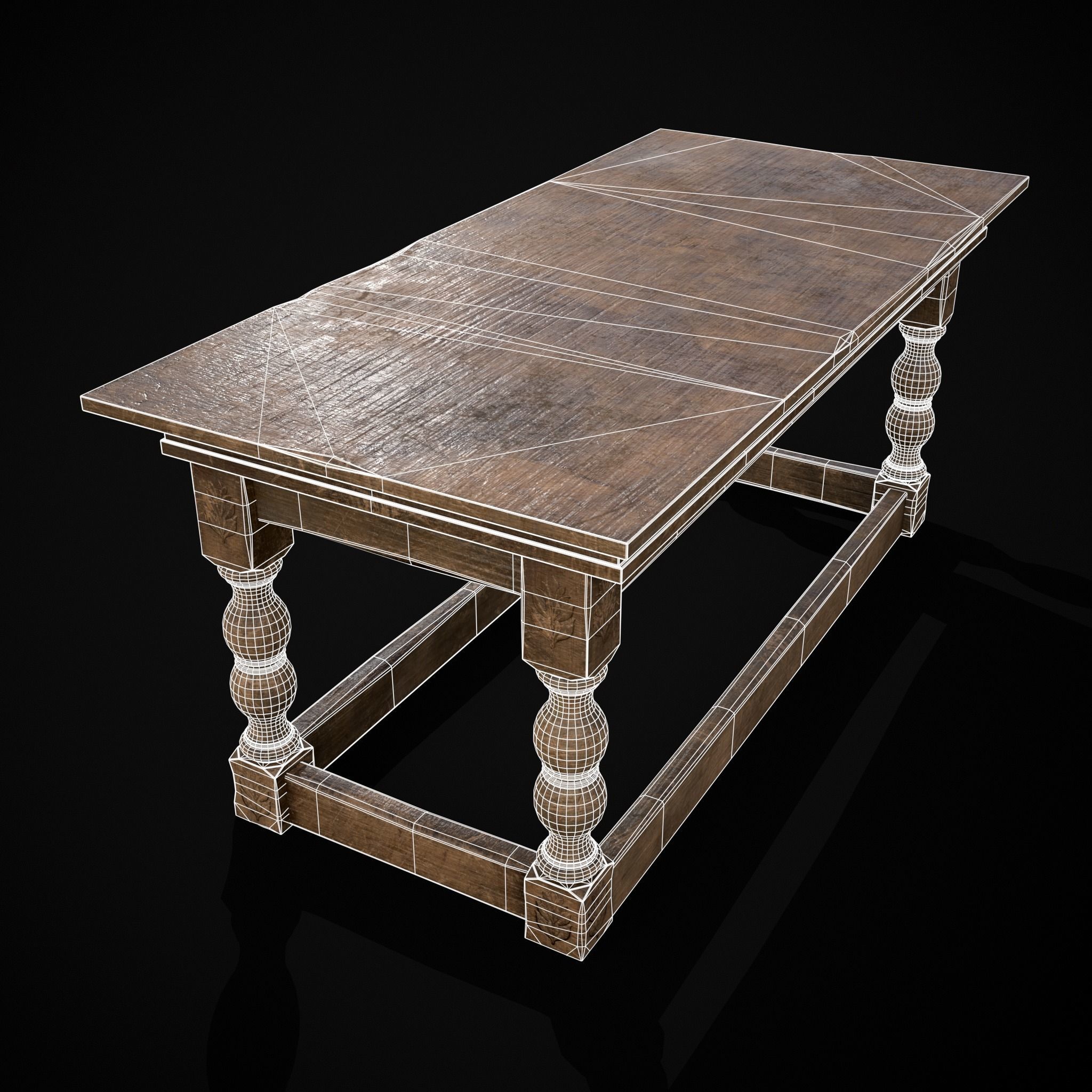 Renaissance Elegant Long Table Low-poly 3D model_8