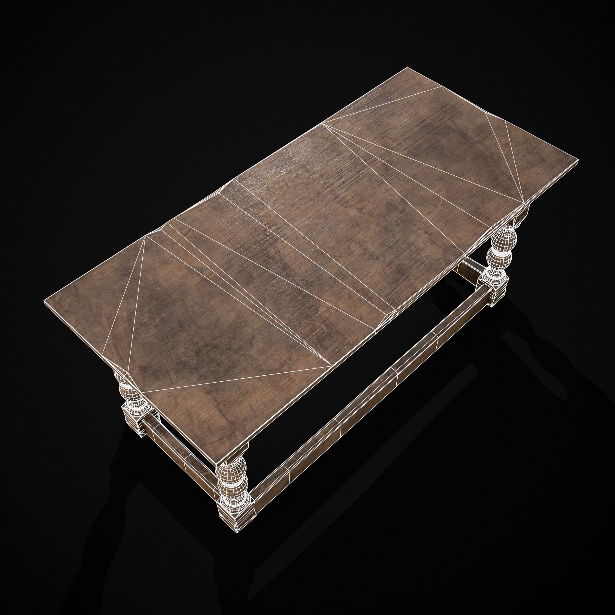 Renaissance Elegant Long Table Low-poly 3D model_22