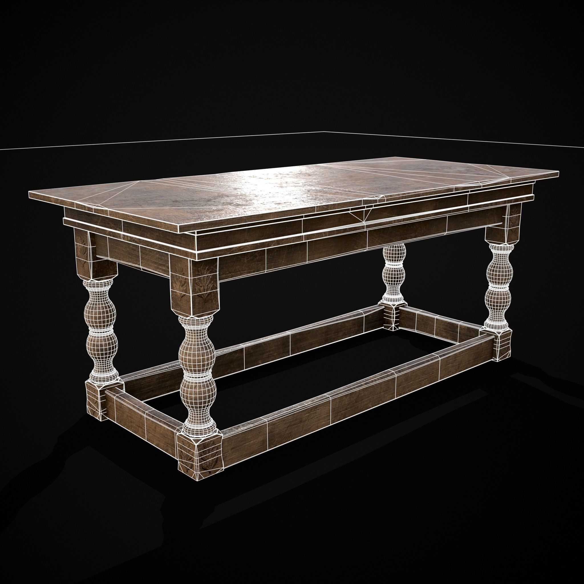 Renaissance Elegant Long Table Low-poly 3D model_24