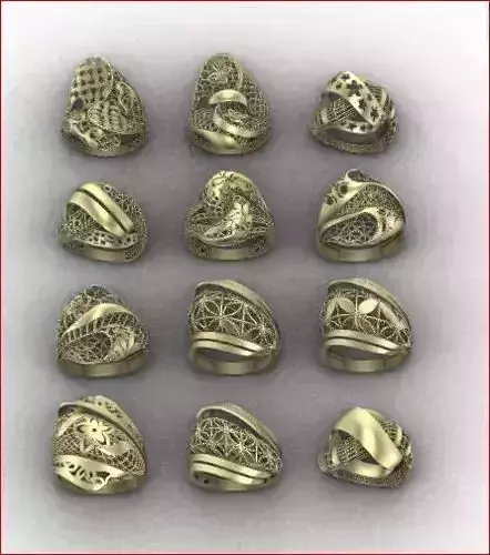 12 Lace style gold ring 3D print model 3D print model