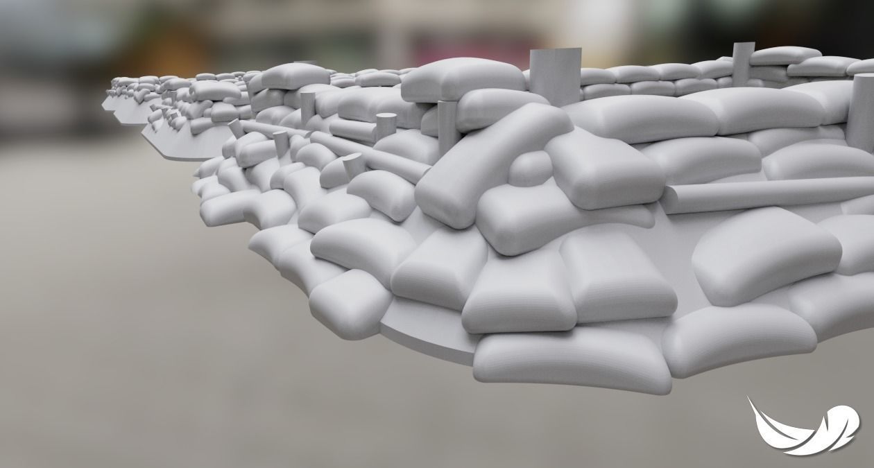 Medium Sandbagged Dugout Style 3 15mm Scale 3d Print Model 3D print model_5