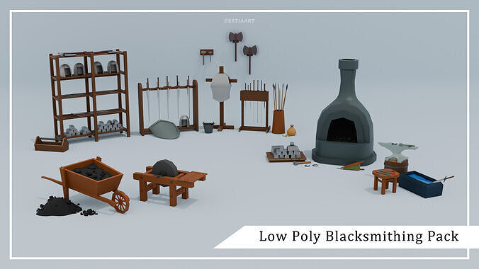 Low Poly Blacksmithing Pack Low-poly 3D model