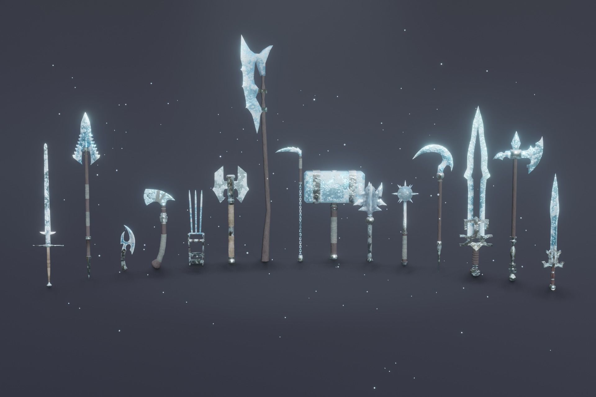 15 Ice elemental weapons - medieval - fantasy - magic - VOL 01 Low-poly 3D model_20