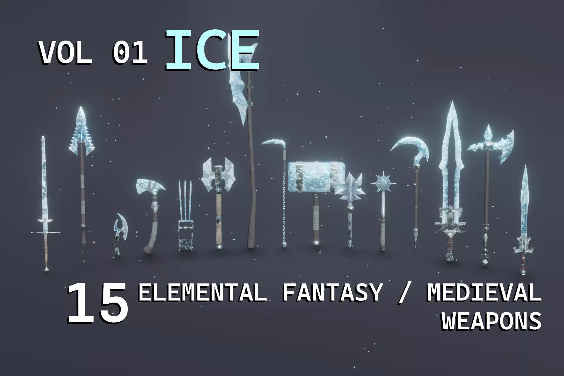15 Ice elemental weapons - medieval - fantasy - magic - VOL 01 Low-poly 3D model_0