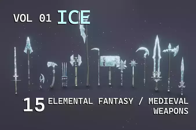 15 Ice elemental weapons - medieval - fantasy - magic - VOL 01