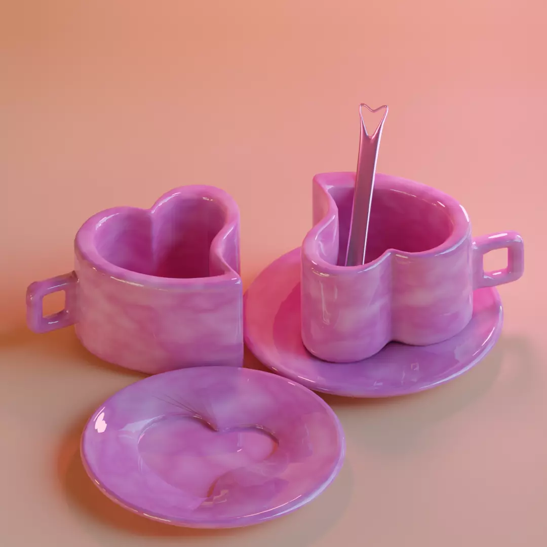 Doubles Heart-shaped cups pack Low-poly 3D model