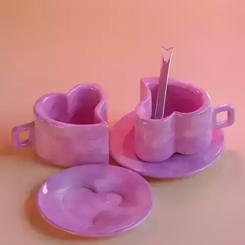 Doubles Heart-shaped cups pack Low-poly 3D model