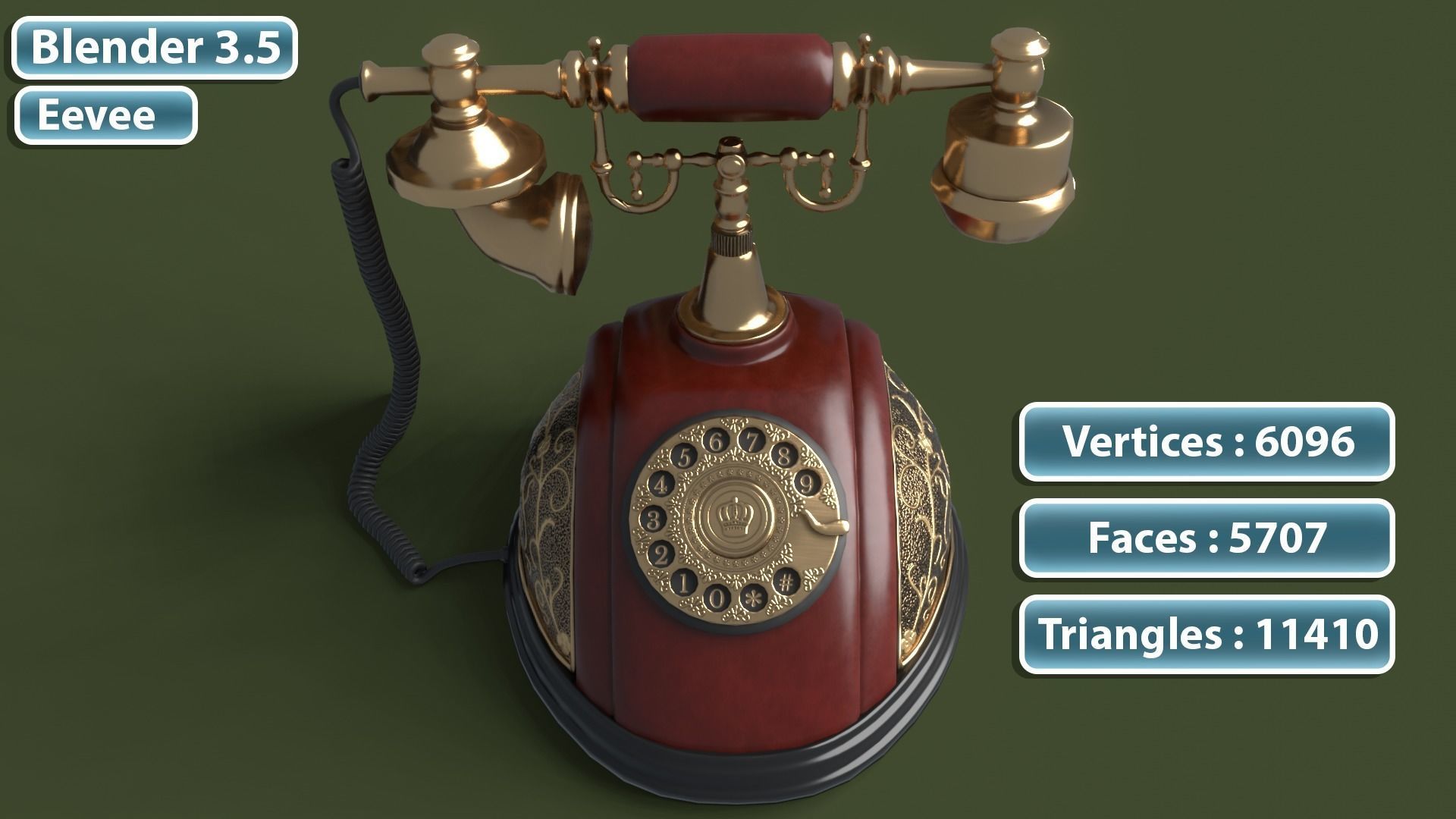 Retro Phone  Low-poly 3D model_3