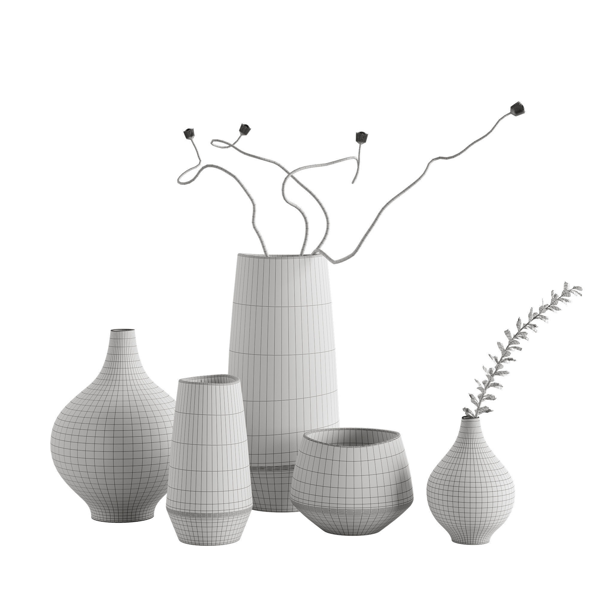 Half Dipped White Stoneware Vases 1 3D model_2