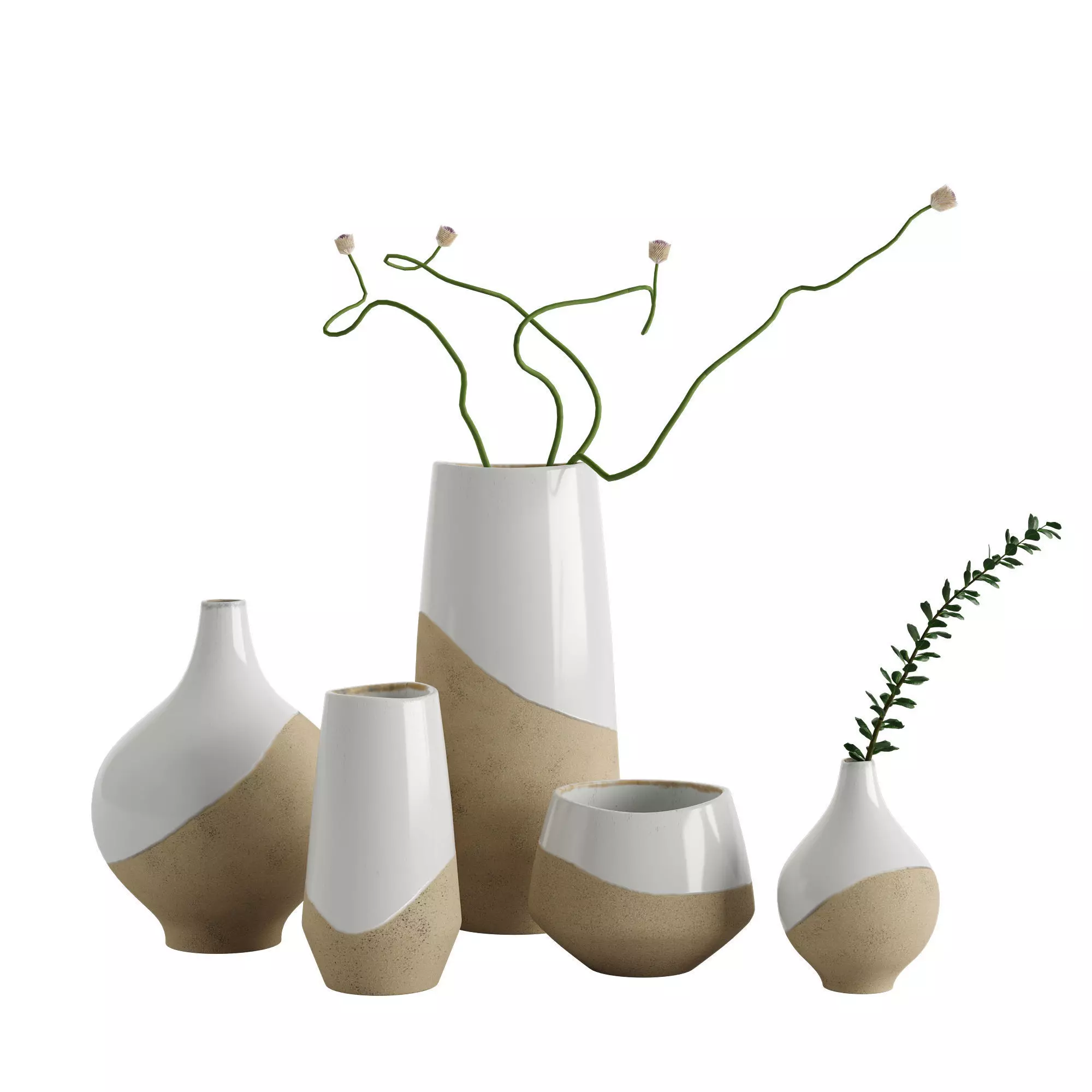 Half Dipped White Stoneware Vases 1 3D model_0