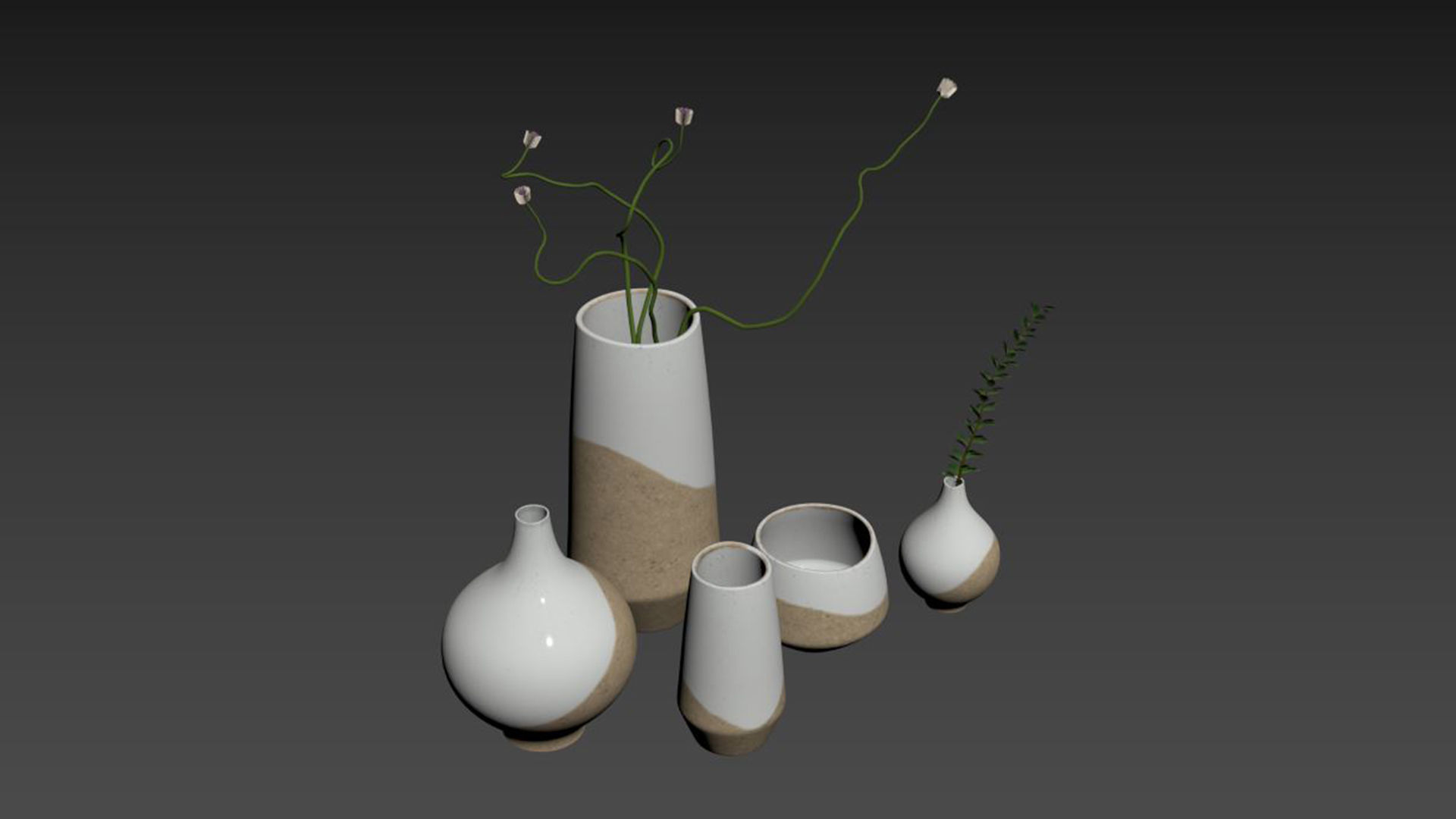 Half Dipped White Stoneware Vases 1 3D model_3