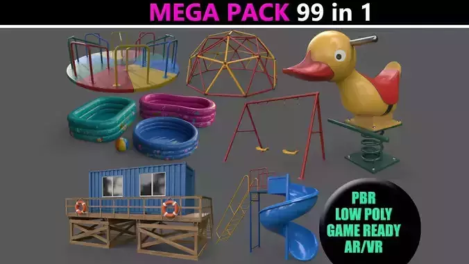 PBR Outdoor Playground Equipments - Mega Pack 3D Model Collection