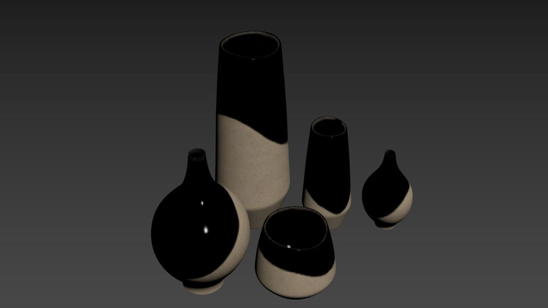 Half Dipped Black Stoneware Vases 3D model_3