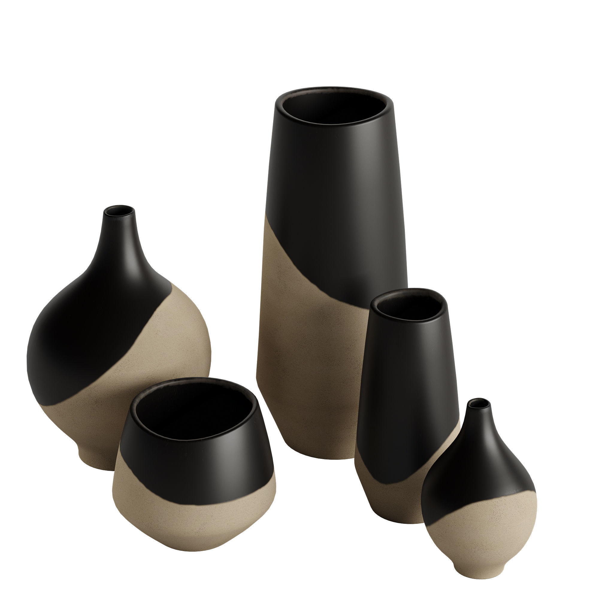 Half Dipped Black Stoneware Vases 3D model_1