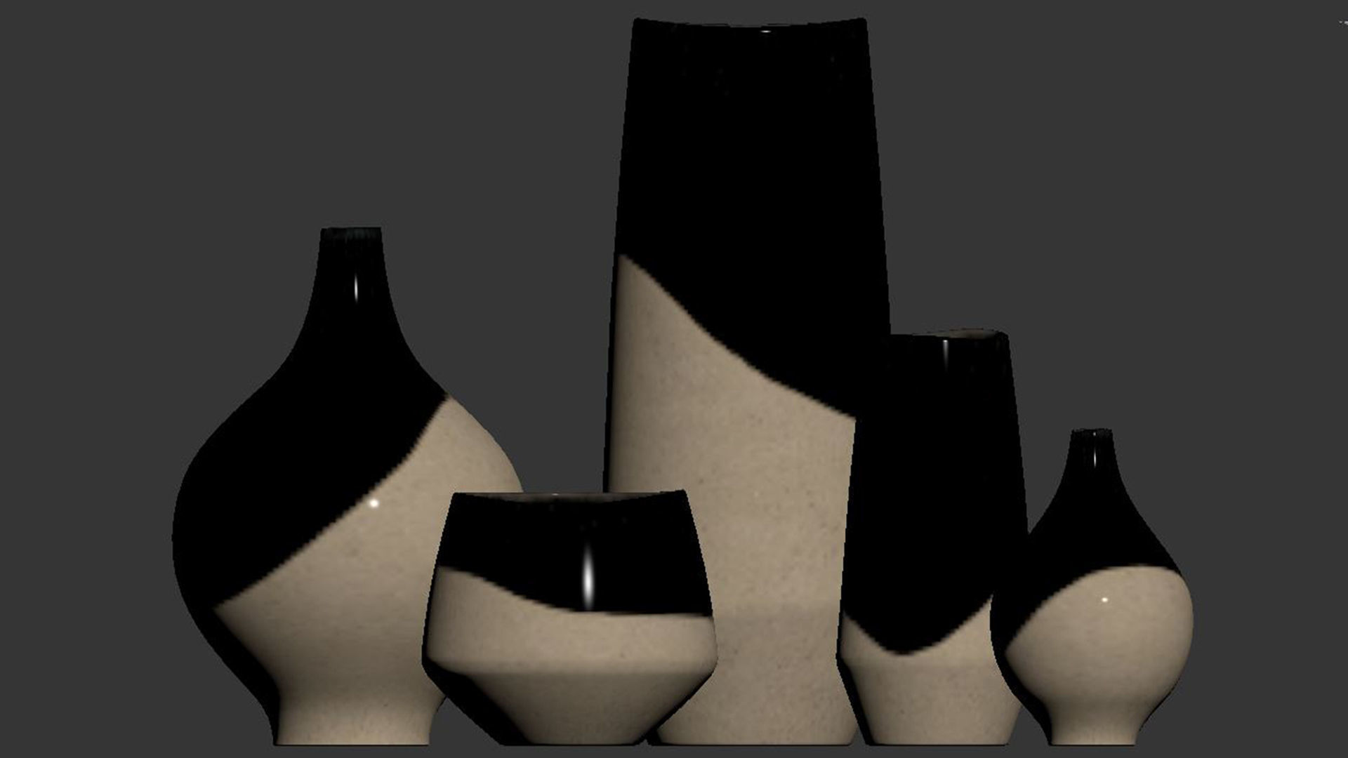 Half Dipped Black Stoneware Vases 3D model_6