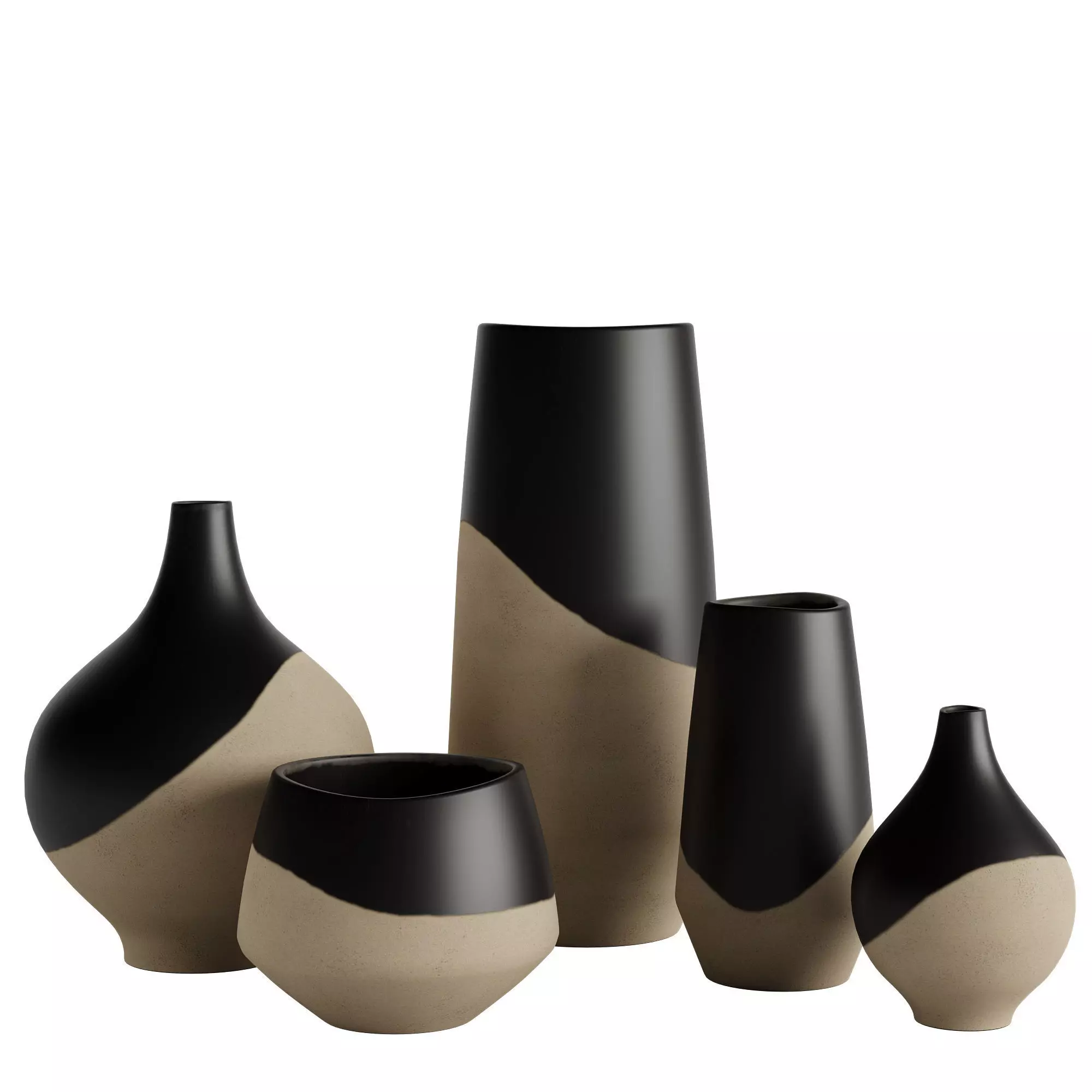 Half Dipped Black Stoneware Vases 3D model_0