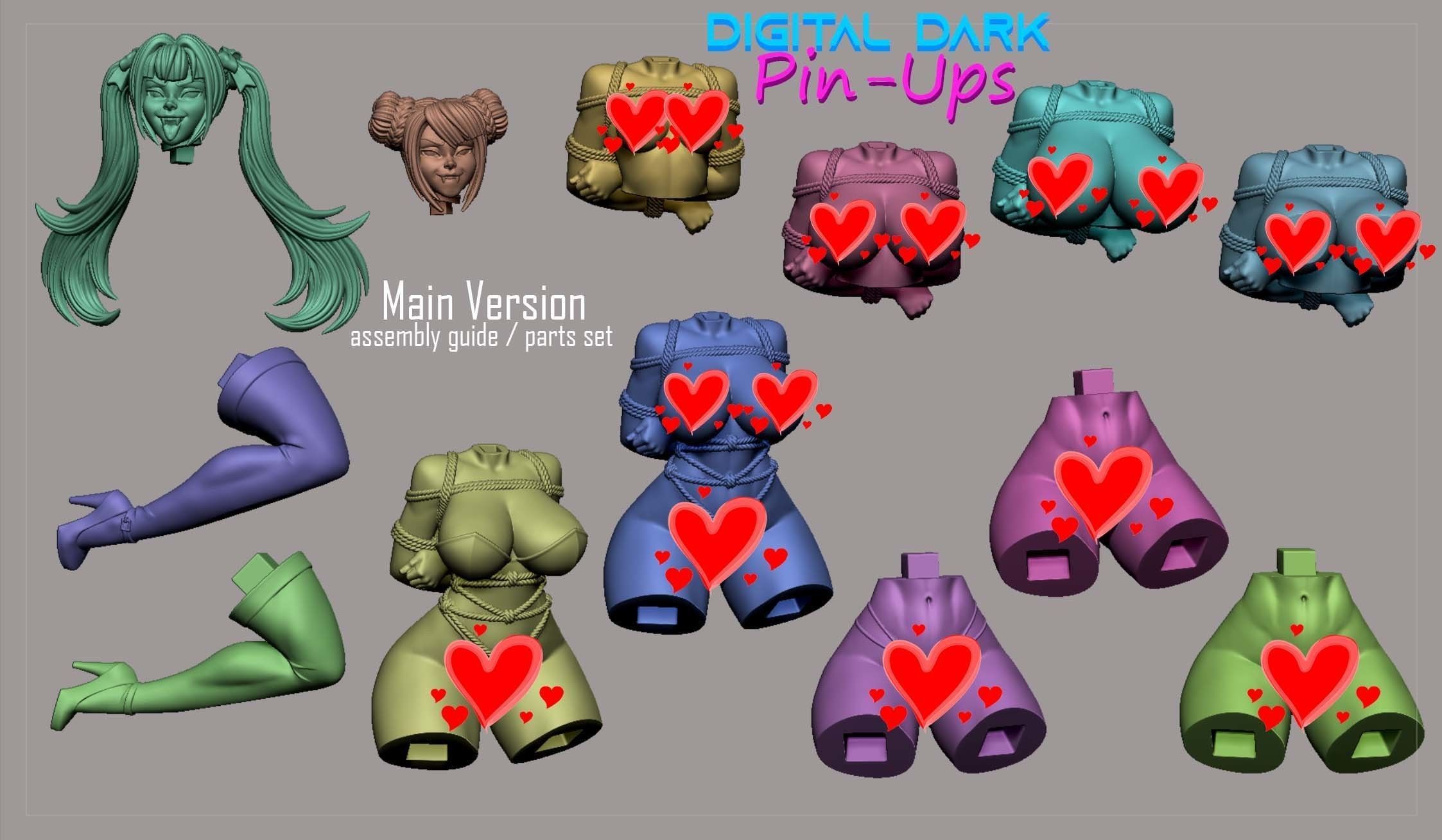 Vampire Twins Shibari with NSFW version and Miniatures 3D print model_20