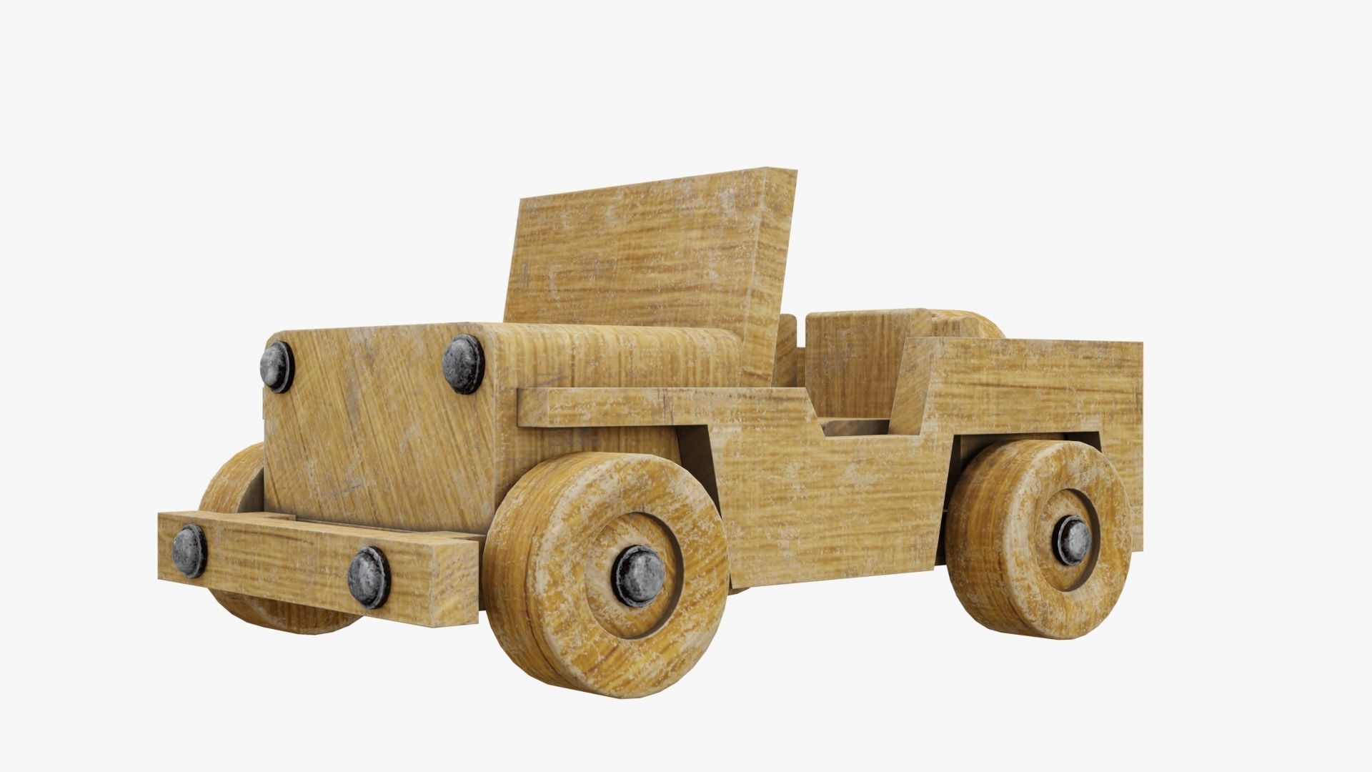 Old wooden toy jeep model 3D model_2