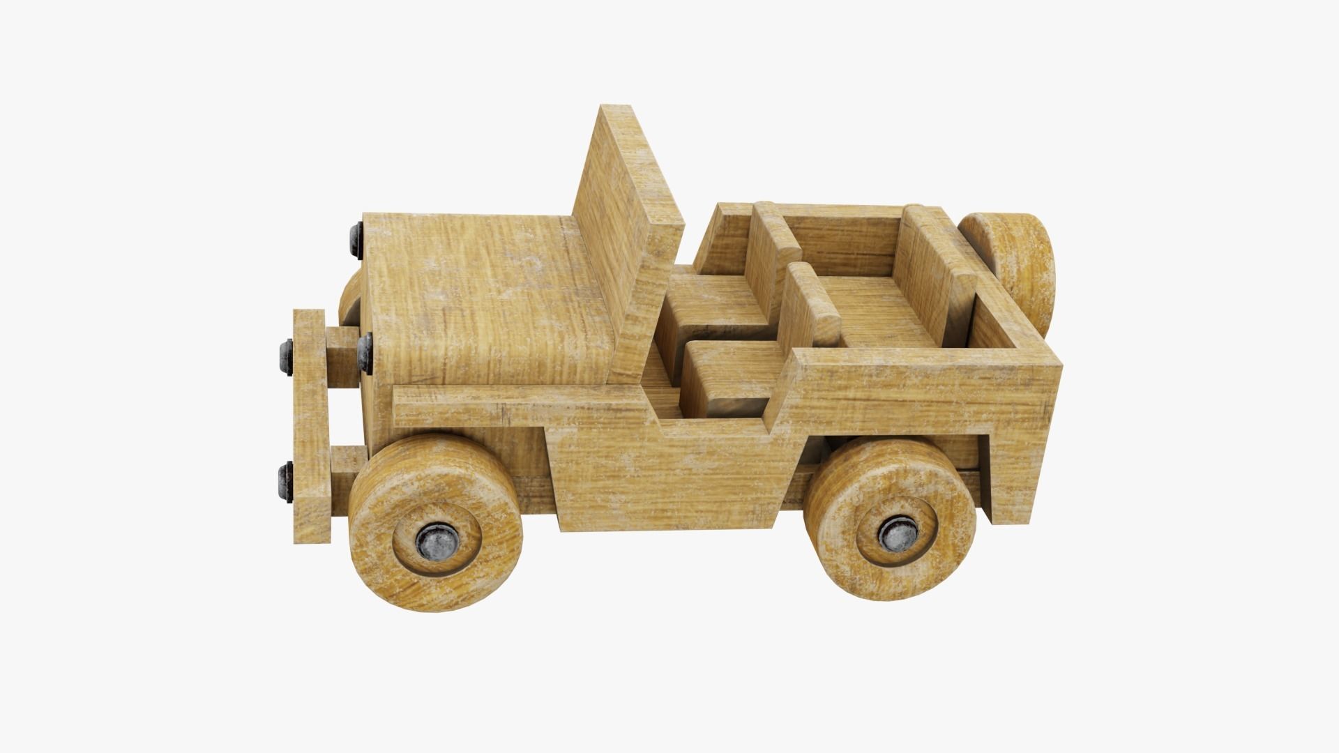 Old wooden toy jeep model 3D model_4