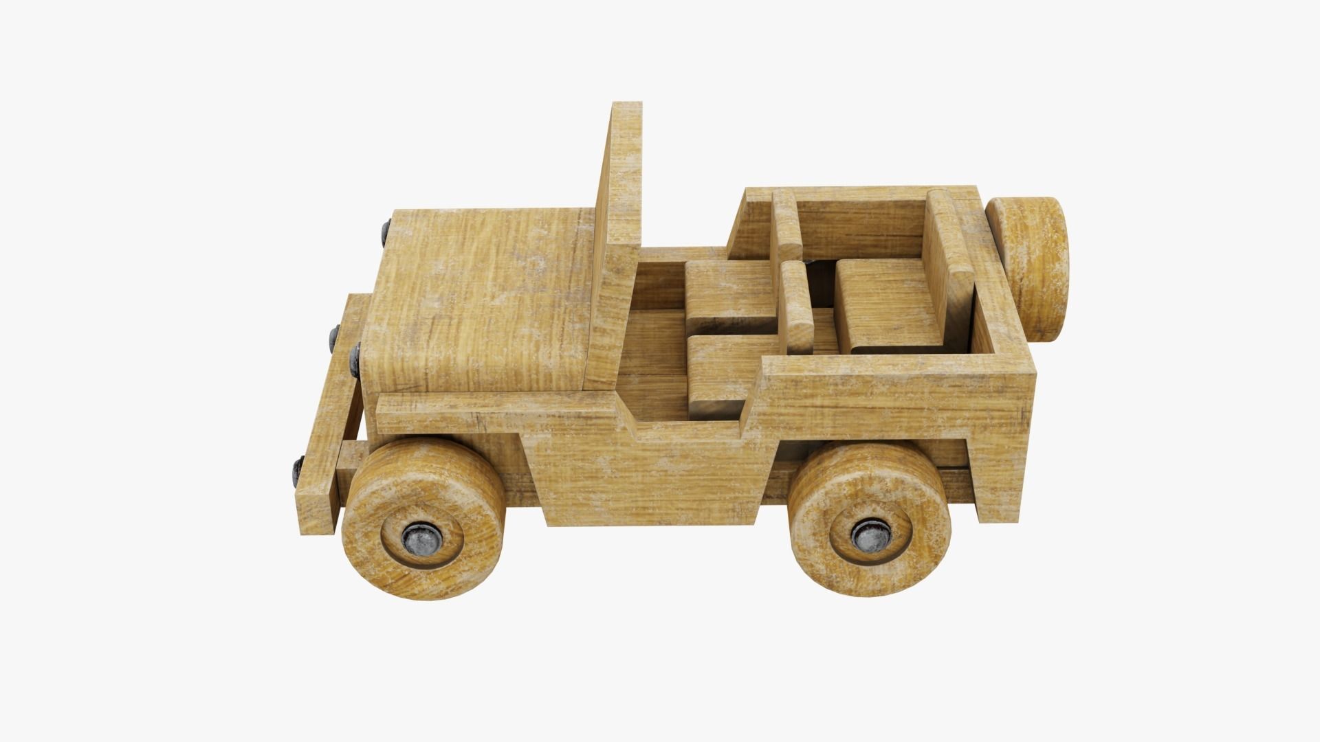 Old wooden toy jeep model 3D model_8