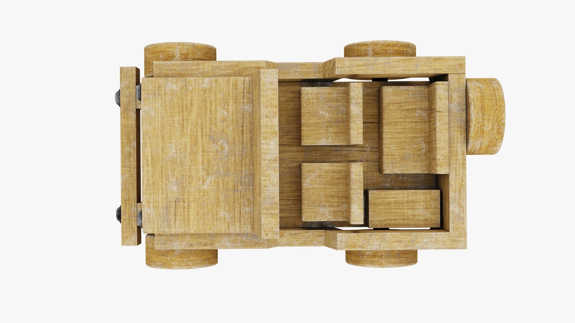 Old wooden toy jeep model 3D model_7