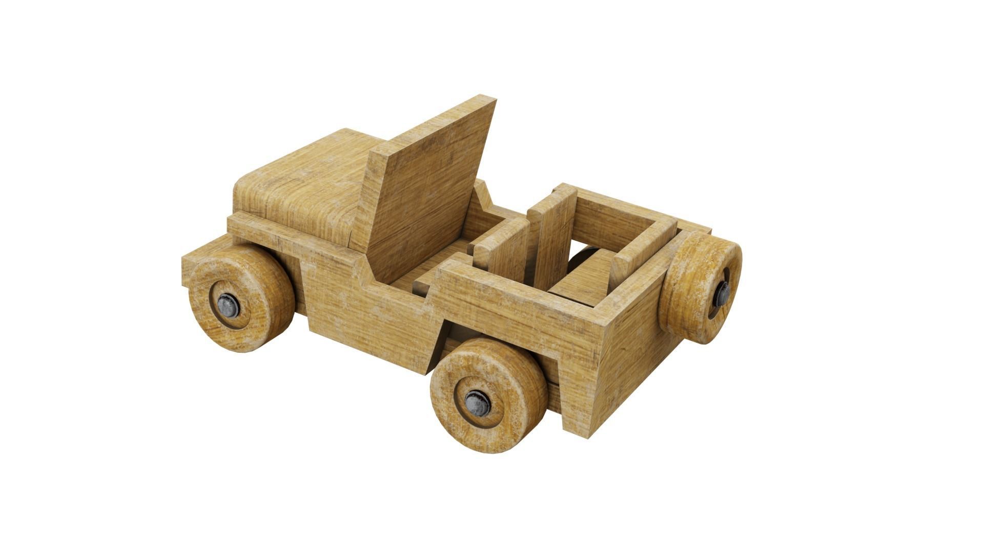 Old wooden toy jeep model 3D model_5